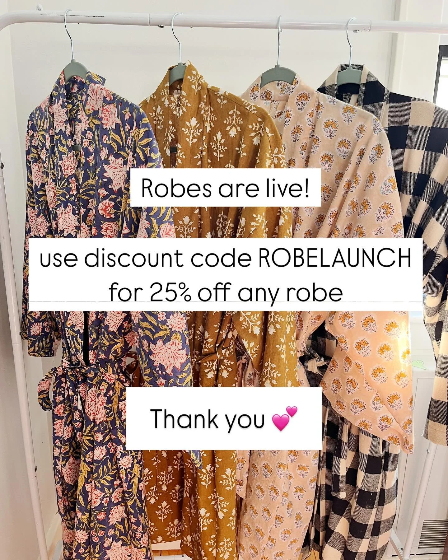 ✨Robes are live! Link in bio. Use discount code ROBELAUNCH at checkout for 25% off any robe. Thank you so much for supporting my small biz 💕 more block print, cotton, flannel, &amp; linen options will be available as soon as I can sew them up 😊