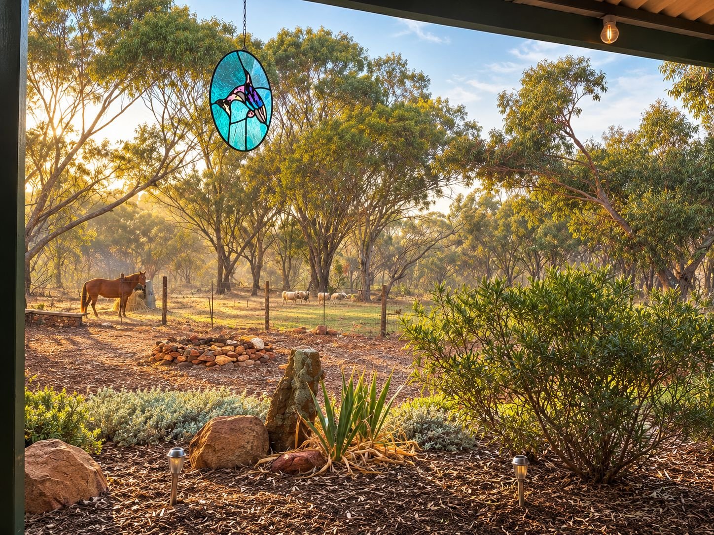 Garden outlook from the verandah outside the Garden King and Queen Rooms at Pecan Hill