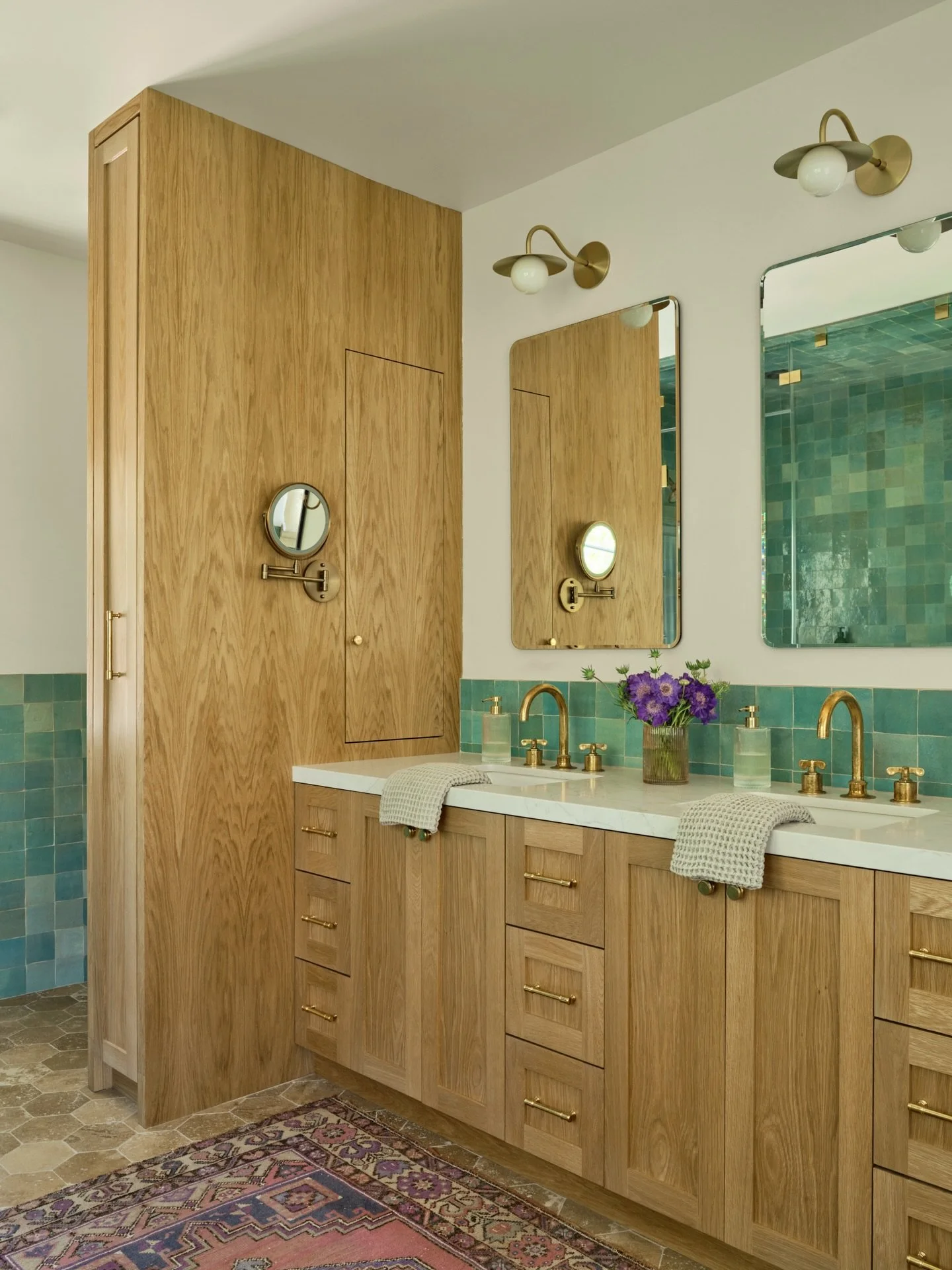 &ldquo;Clad in zellige tile, the room&rsquo;s deep turquoise hue echoes the pool outside. It&rsquo;s a bold move that exemplifies Mandy&rsquo;s fearless approach to color&mdash;and, more importantly, captures the playful spirit of the owners who live