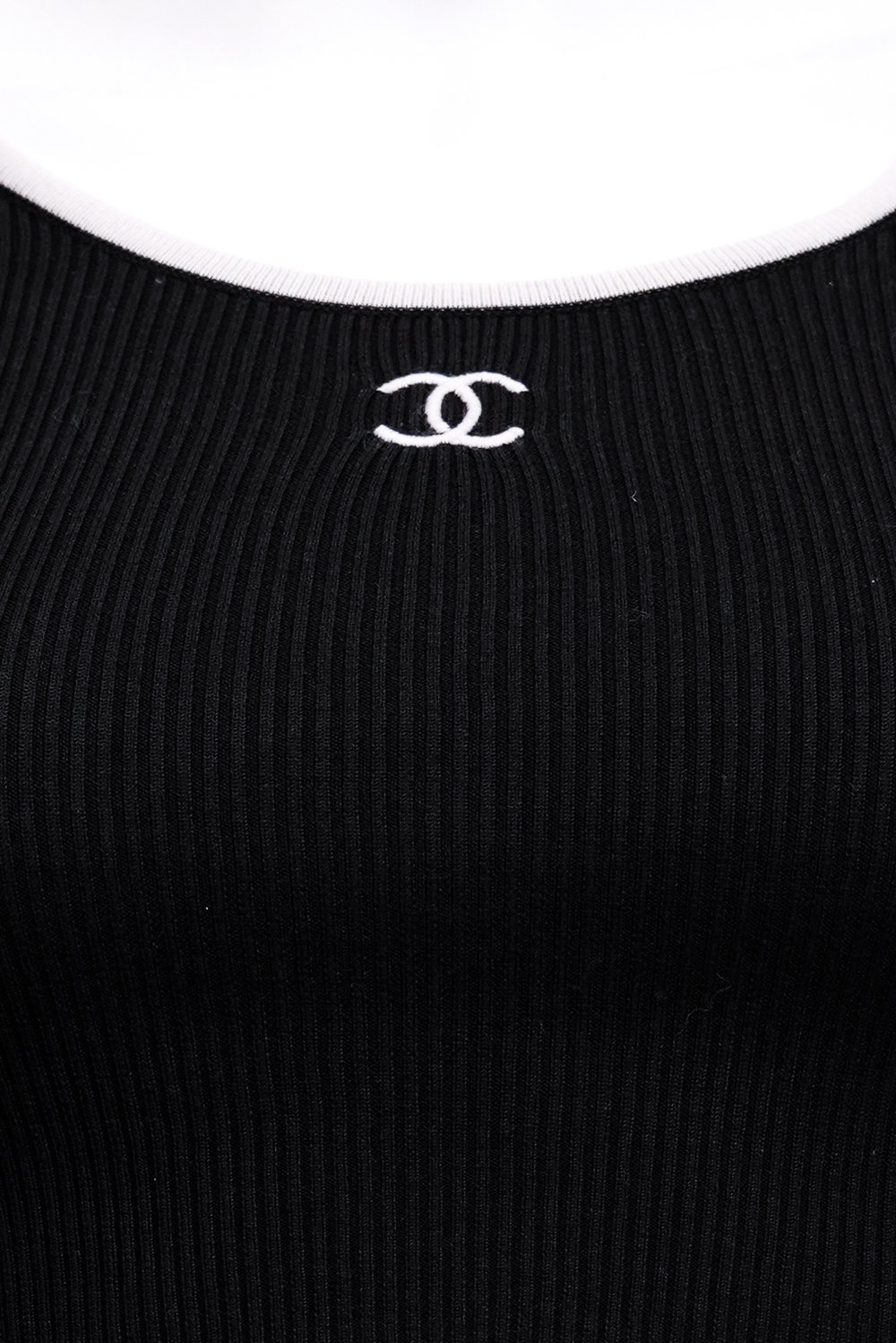 Chanel Spring 1995 Black Logo Embroidered Crop Top