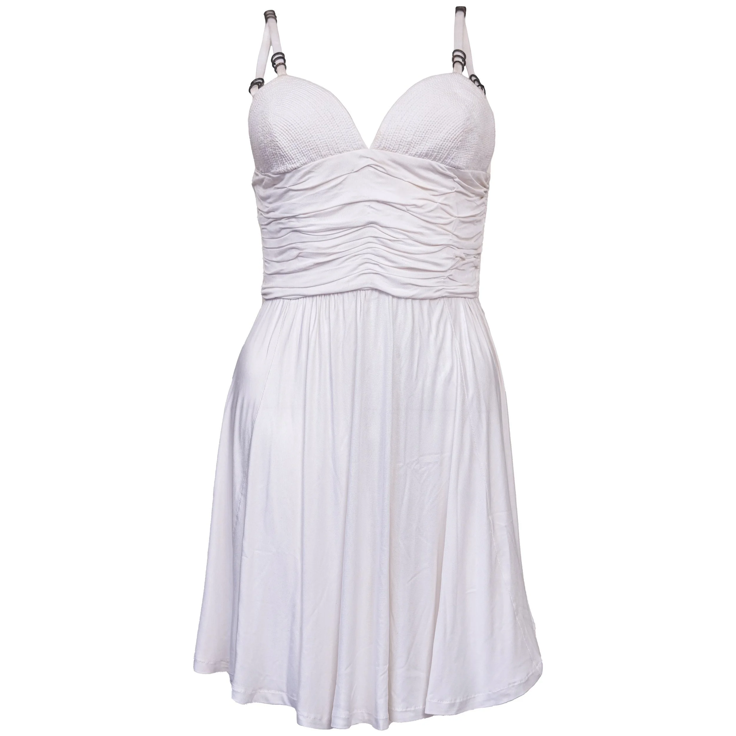 Gianni Versace Runway Greek Ring Ruched Flare White Mini Dress