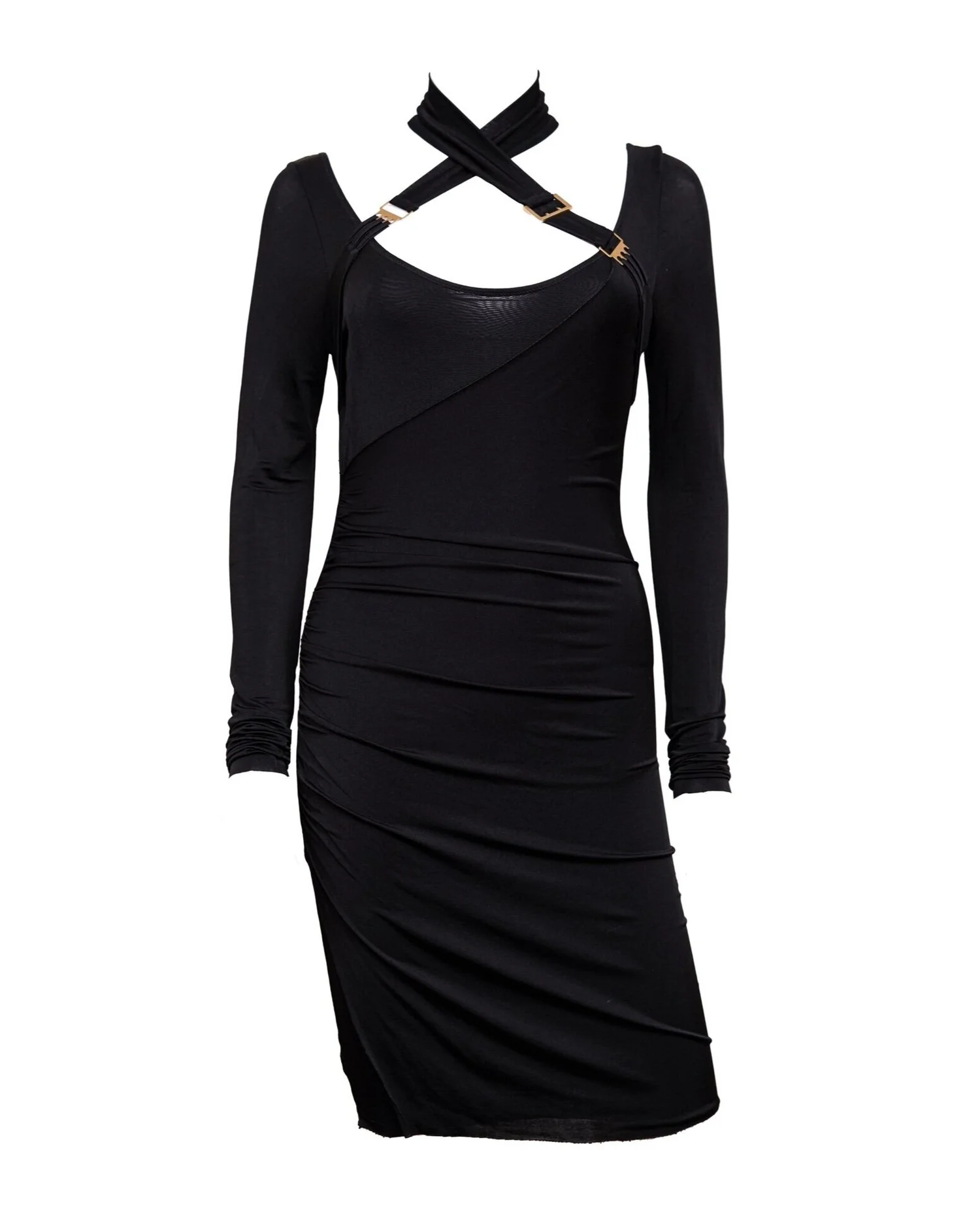 Gucci Black Jersey Bondage Buckle Mini Dress size Small  God of Cloth