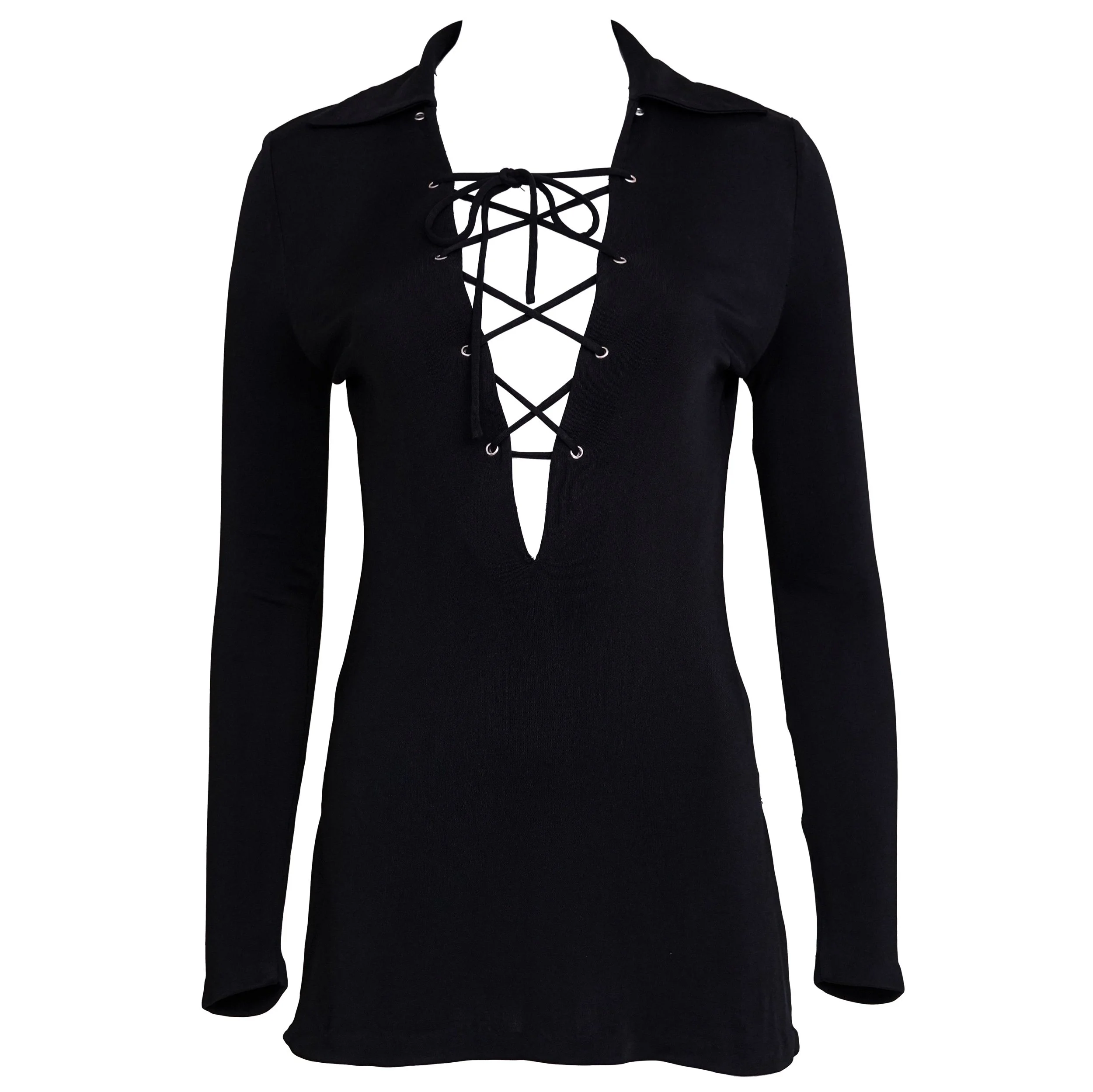 Gucci S/S 1996 Plunging Lace-Up Black Micro Mini Dress – Size 40