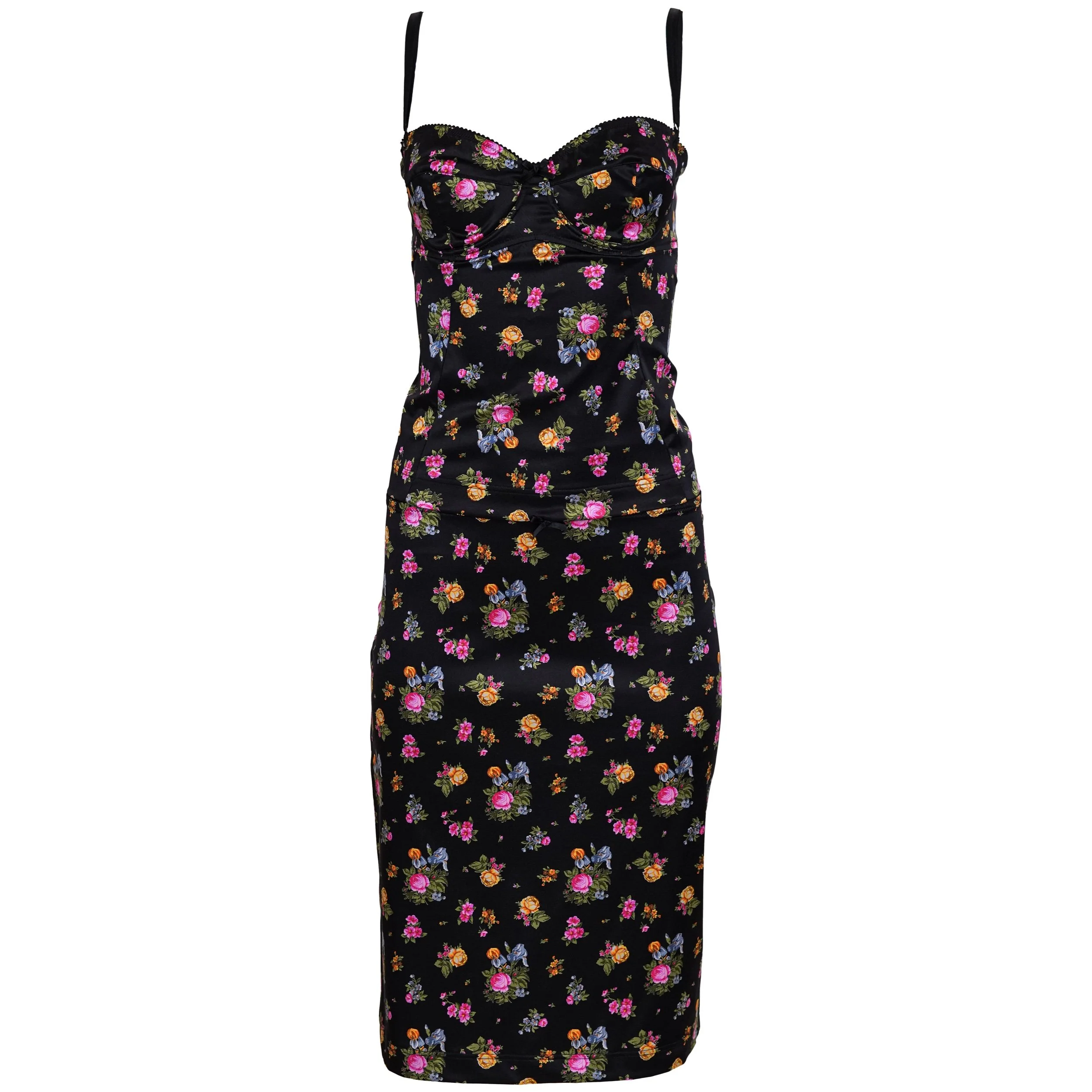 Dolce & Gabbana F/W 1999 Black Silk Floral Bustier & Skirt Set – Size 42