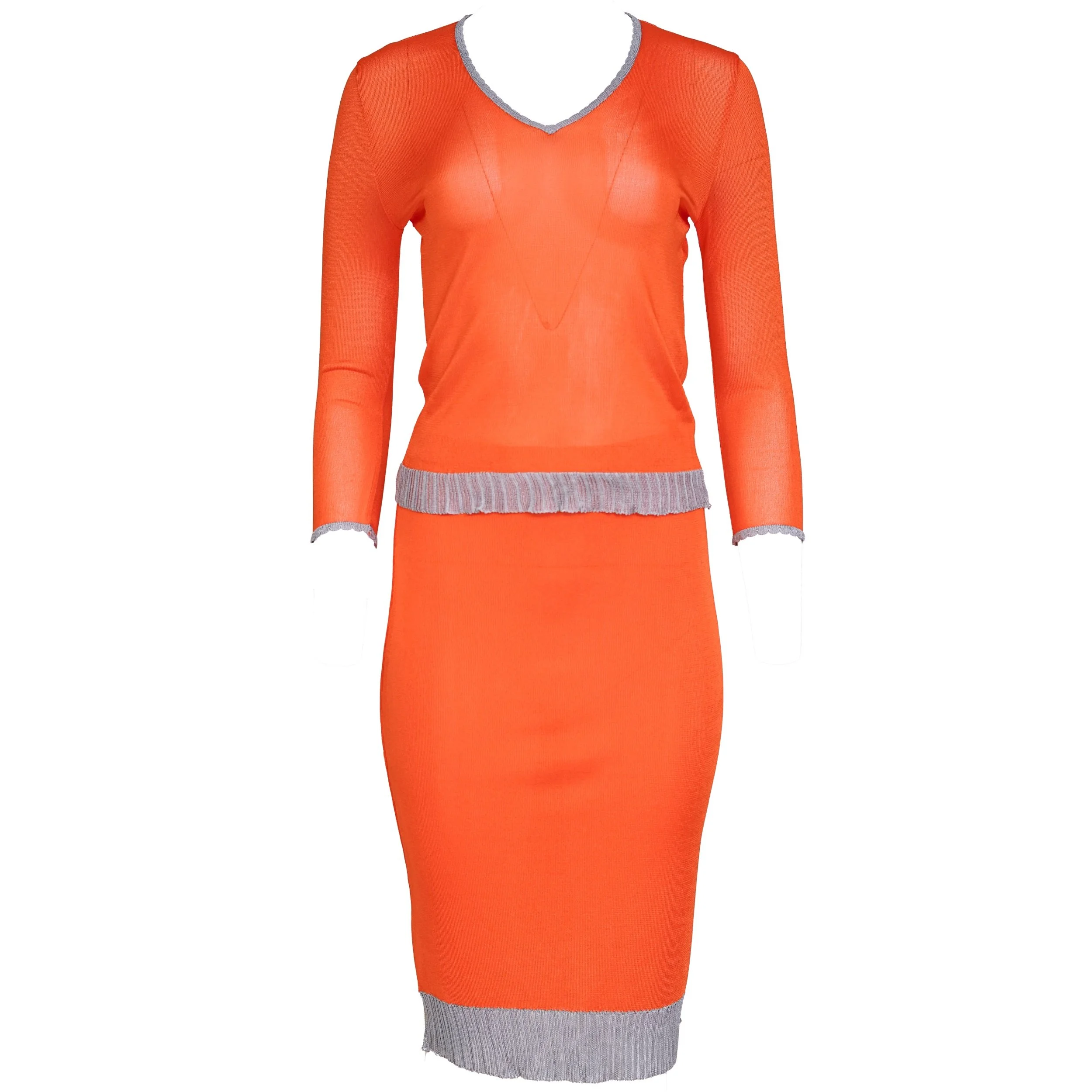 Gianni Versace 1997 Orange Knit Top & Knee-Length Skirt Set – Size 42