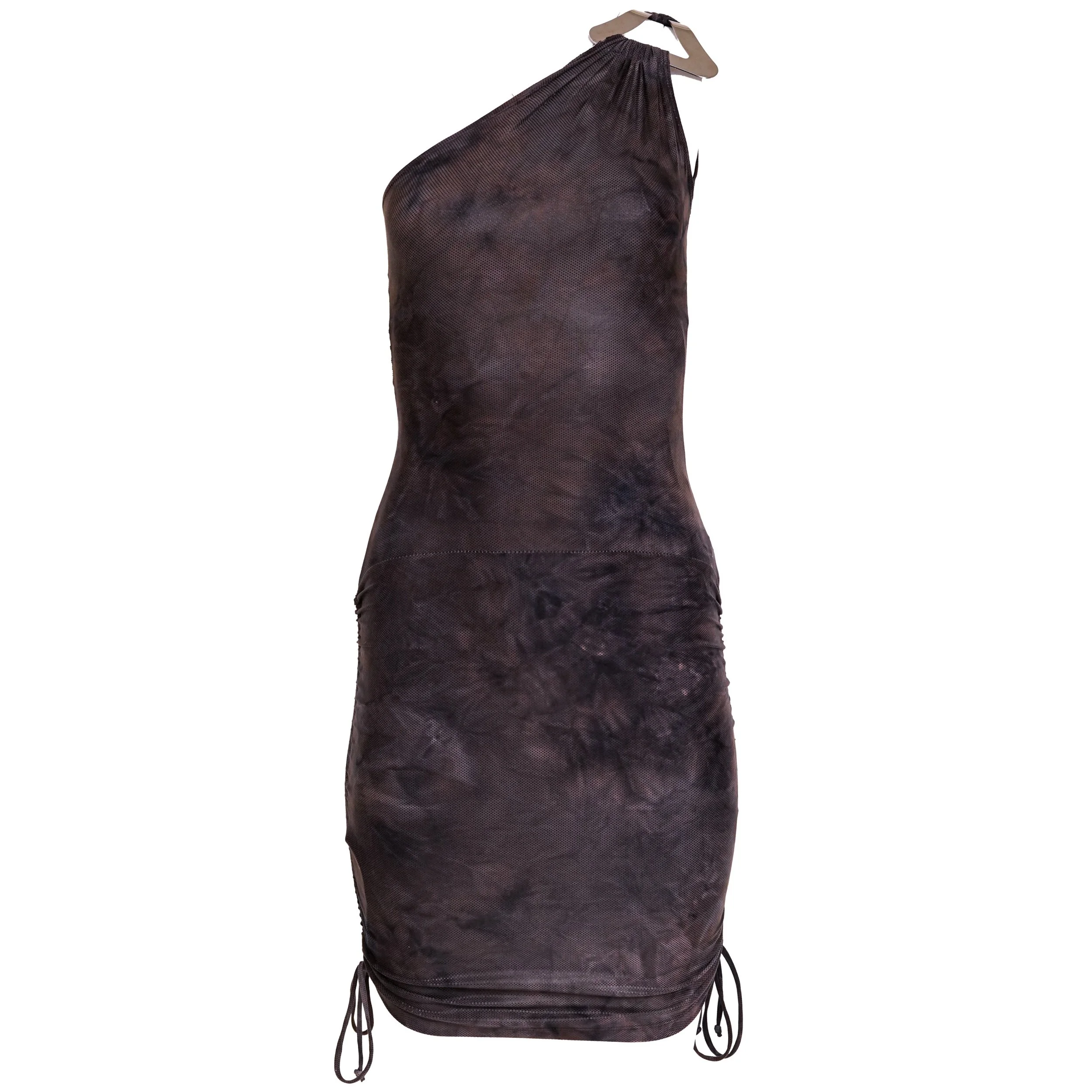 Gianni Versace 1990s Gray Tie-Dye One-Shoulder Dress