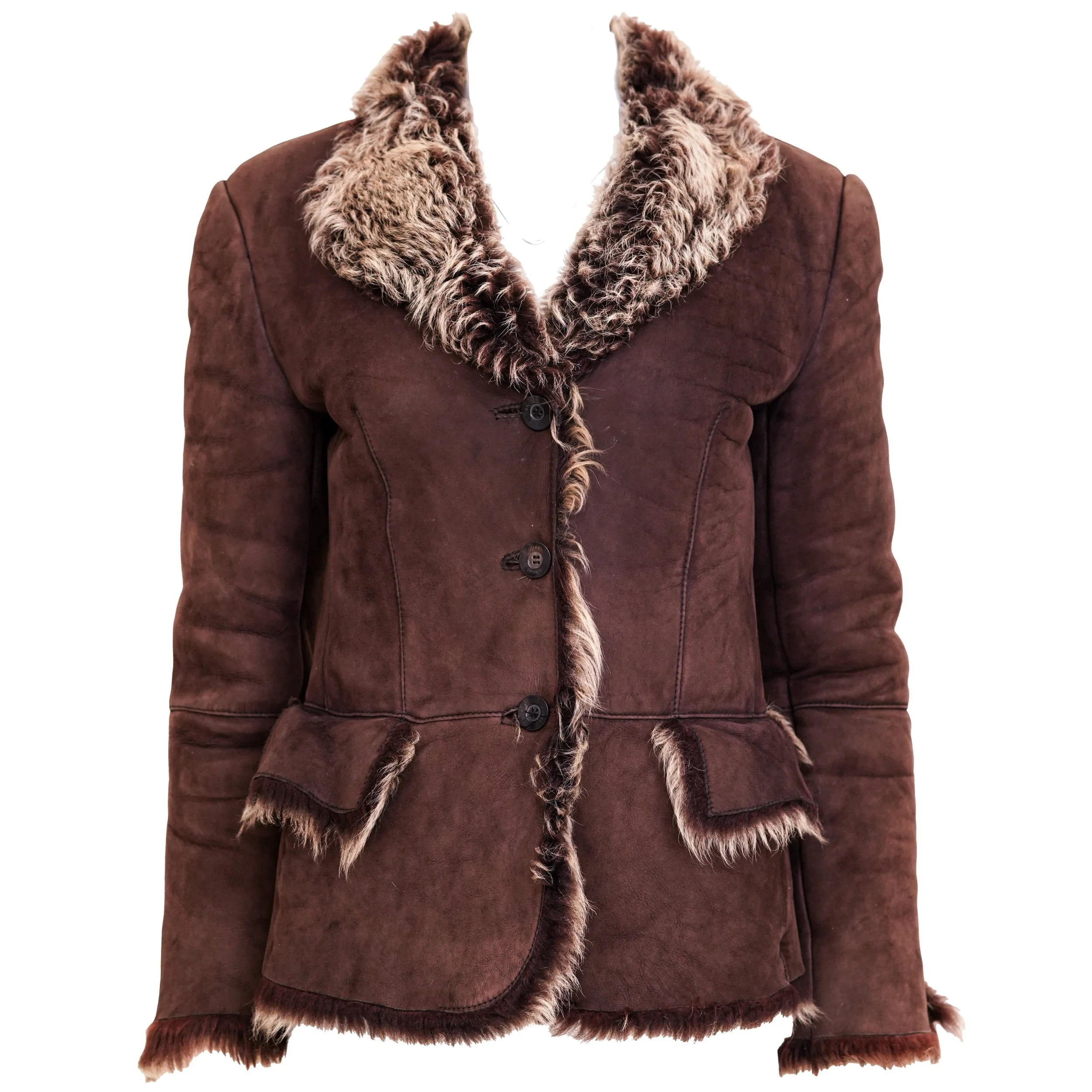 Gucci Brown Suede Three-Button Jacket with Fur Lining – Size 42