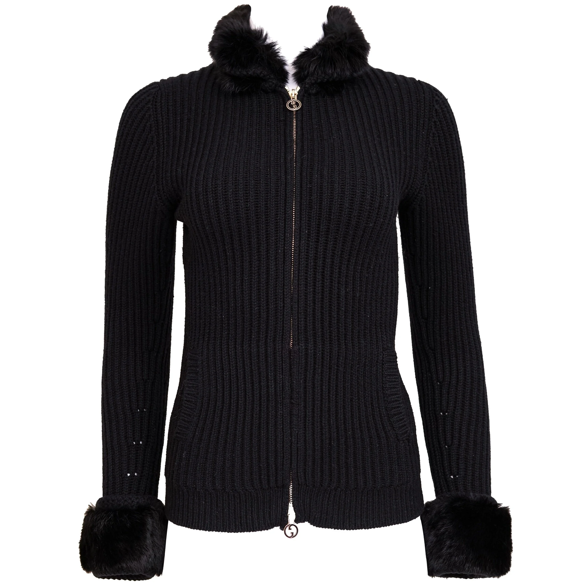 Gucci Ribbed Knit Jacket with Fur Trim – Size M