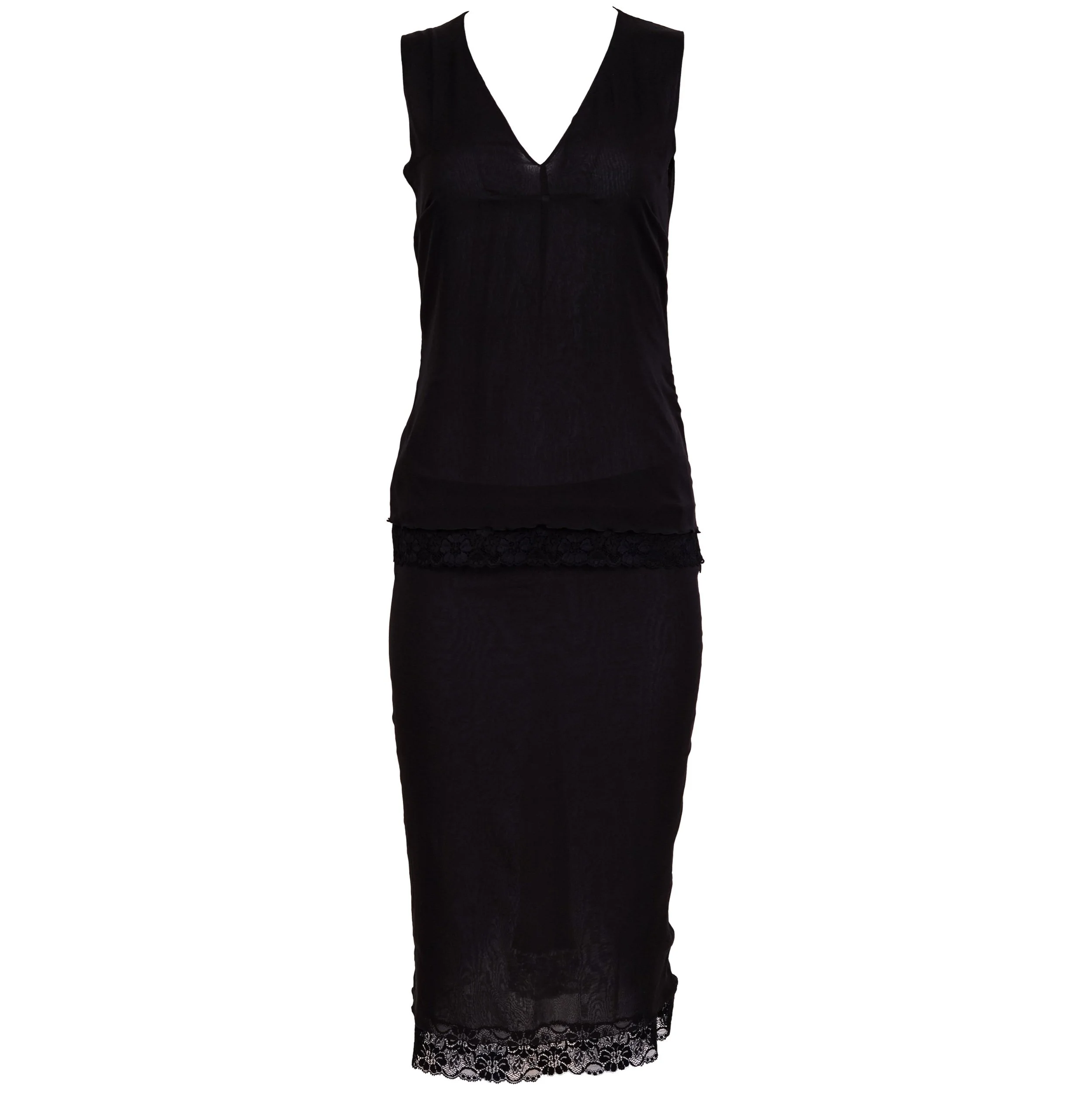 Dolce & Gabbana 1990 Silk Top & Matching Lace-Trim Skirt Set – Size 42