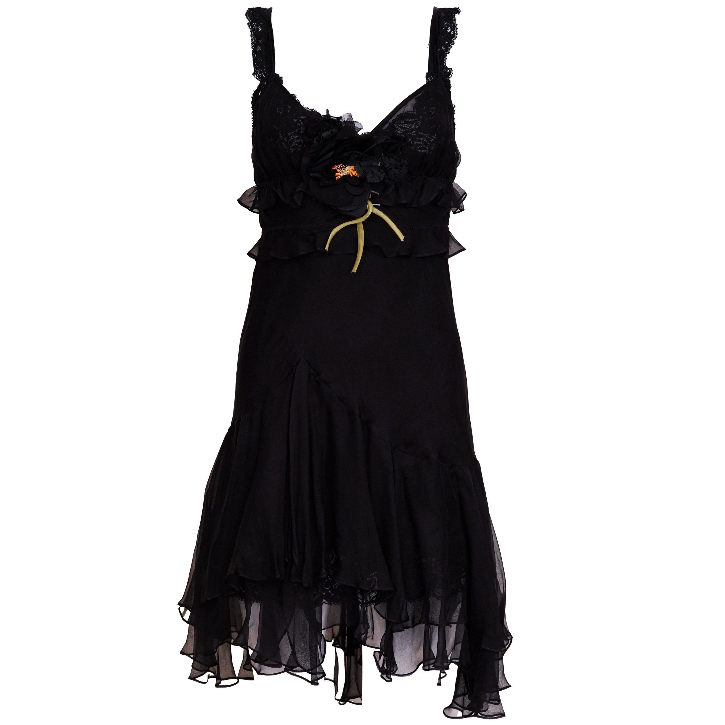 Dolce & Gabbana Black Silk Chiffon Floral Appliqué Dress – Size 40