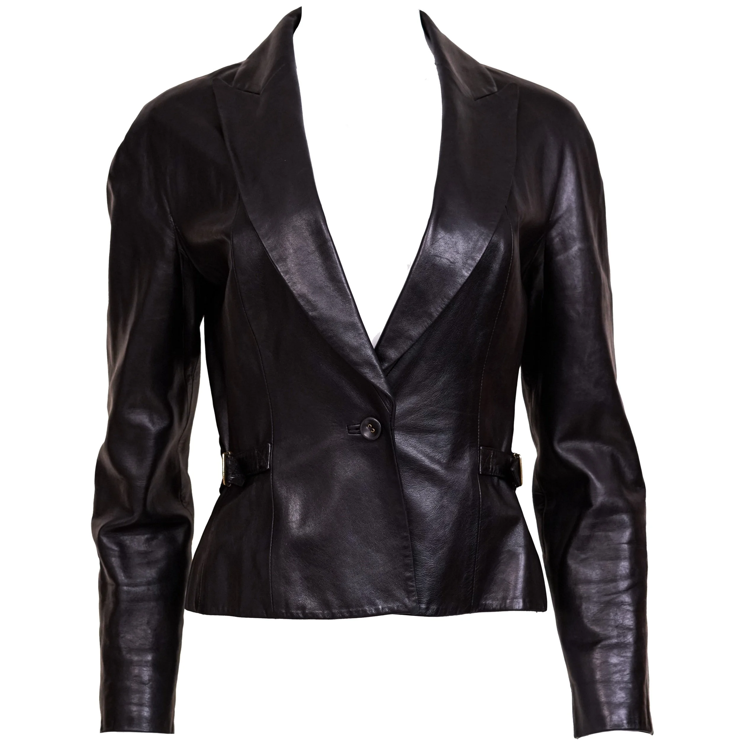 Christian Dior Black Buckle Leather Blazer