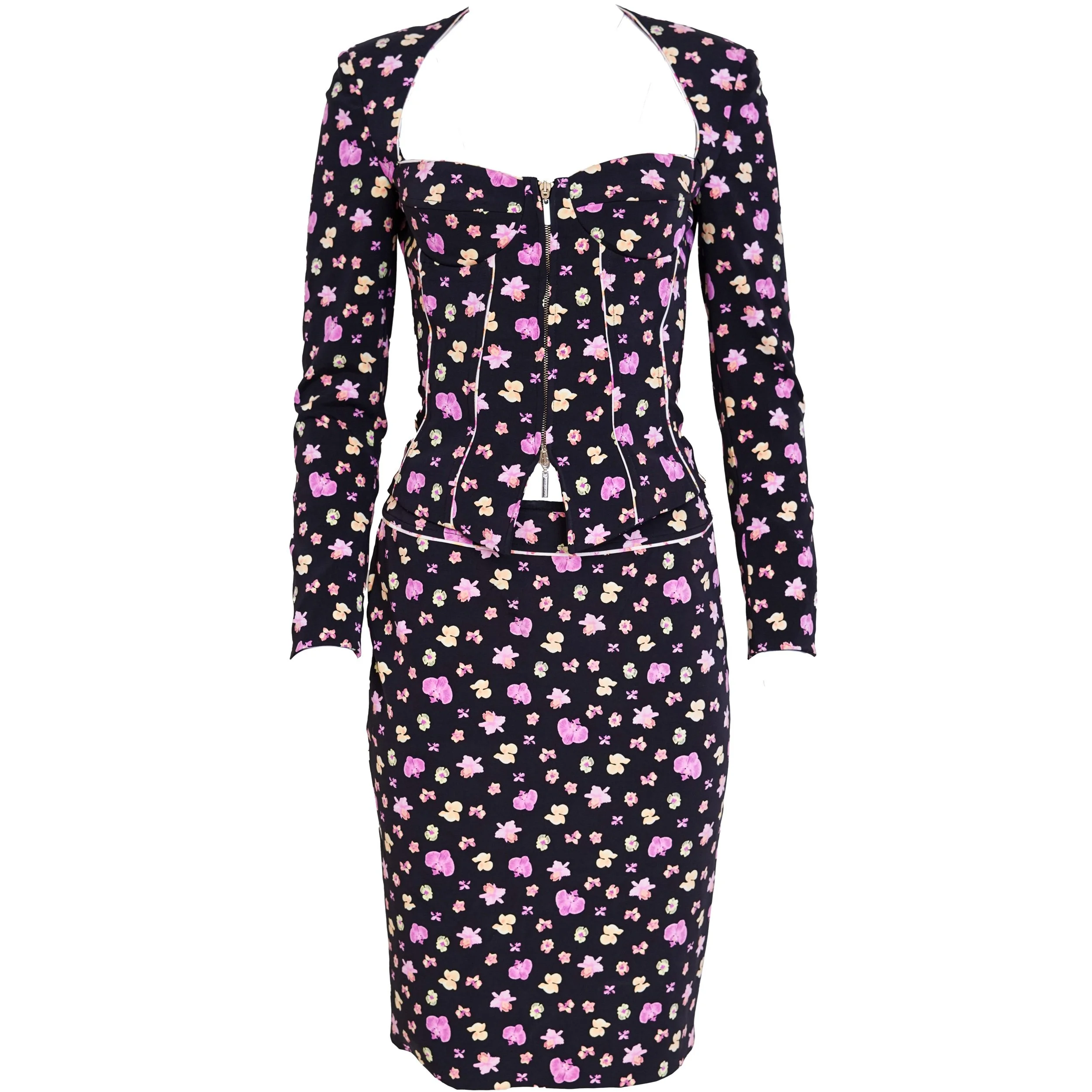 Versace S/S 2004 Orchid Corset Jacket & Skirt Set – Size 42