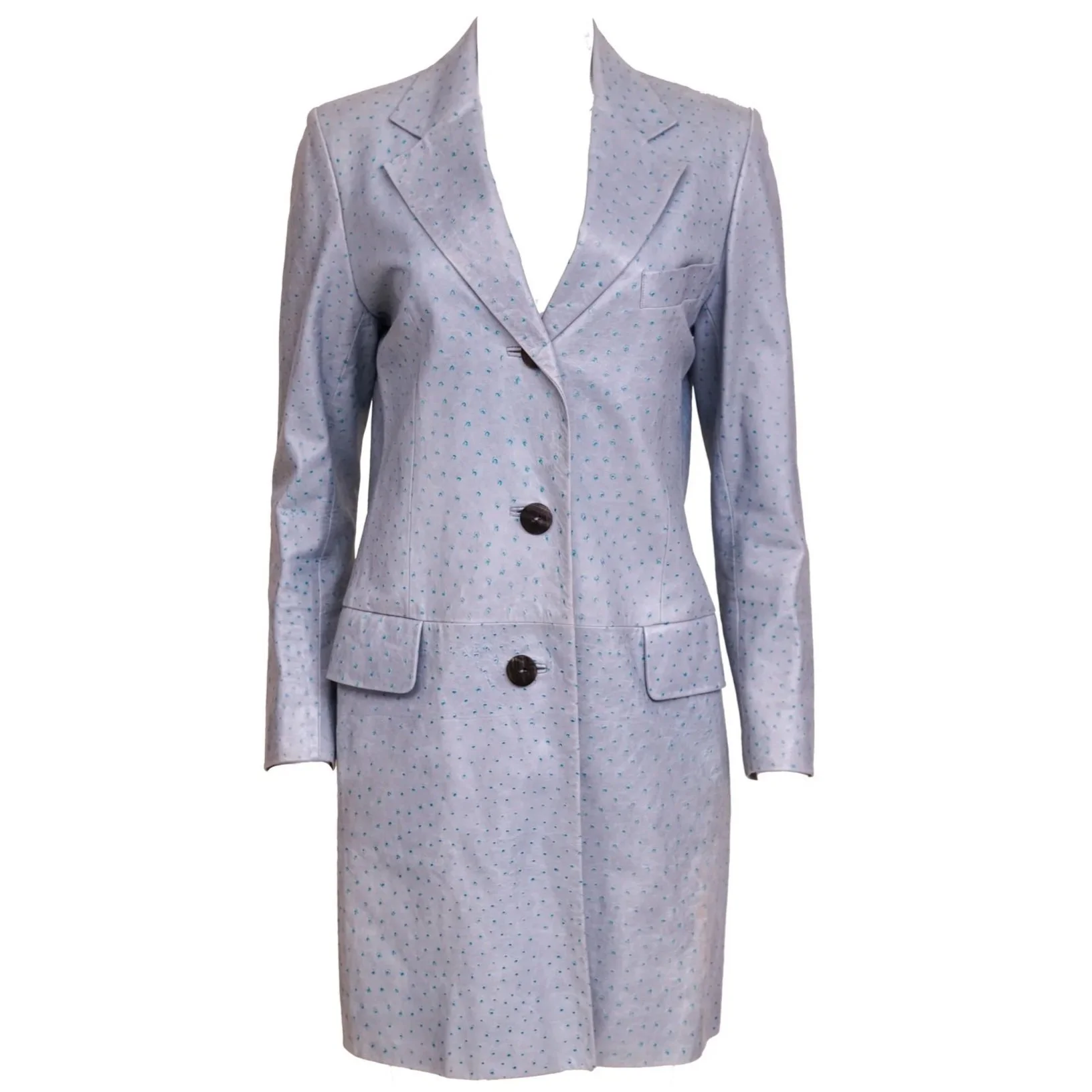 Christian Dior 2001 Light Blue Ostrich Leather Long Blazer Jacket – Size 38