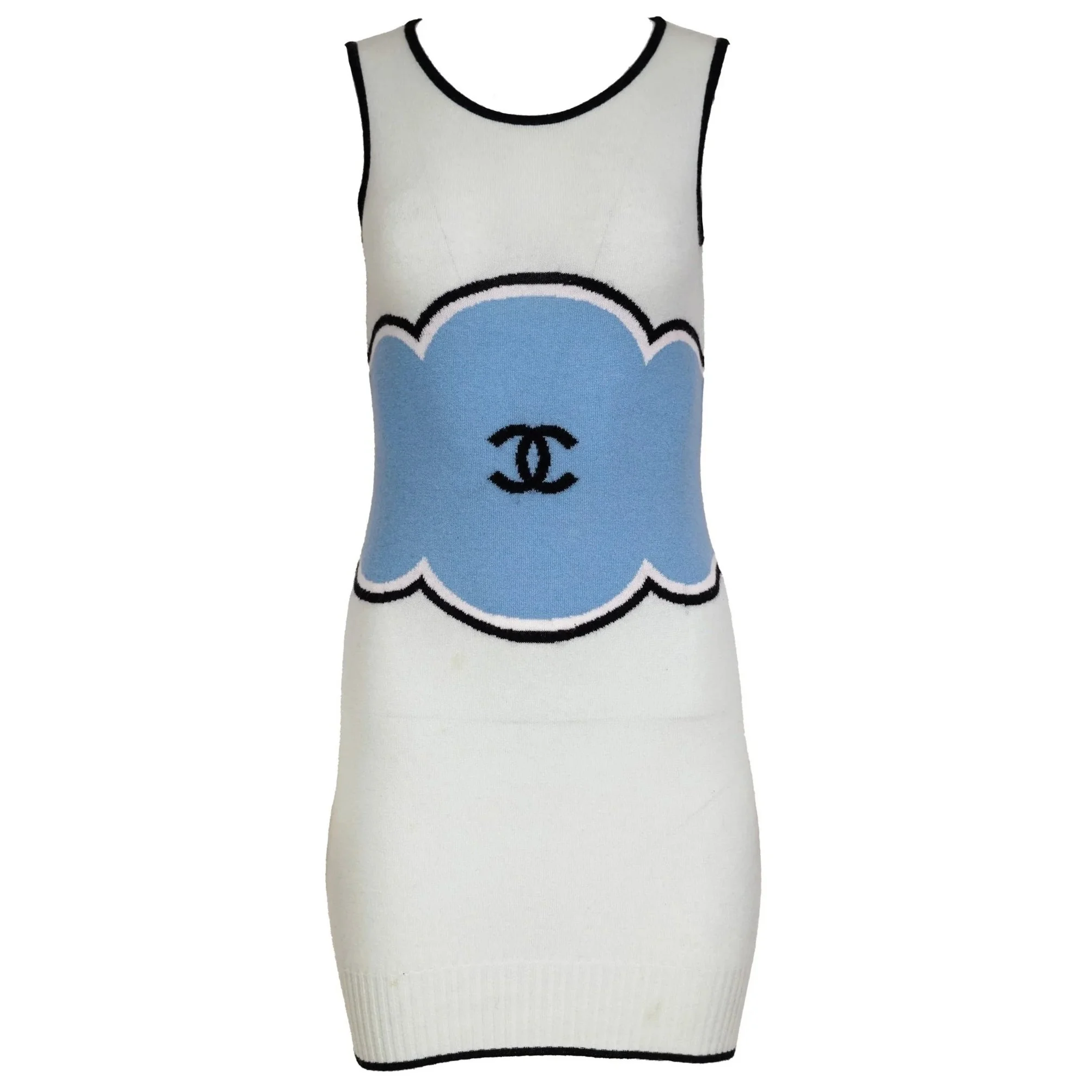 Chanel Cruise 2009 Mint Green & Blue Logo Cashmere Mini Dress – Size 36