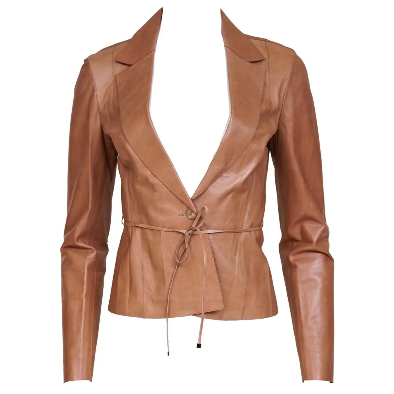 Gucci 2000s Tan Leather Blazer by Tom Ford – Size 42