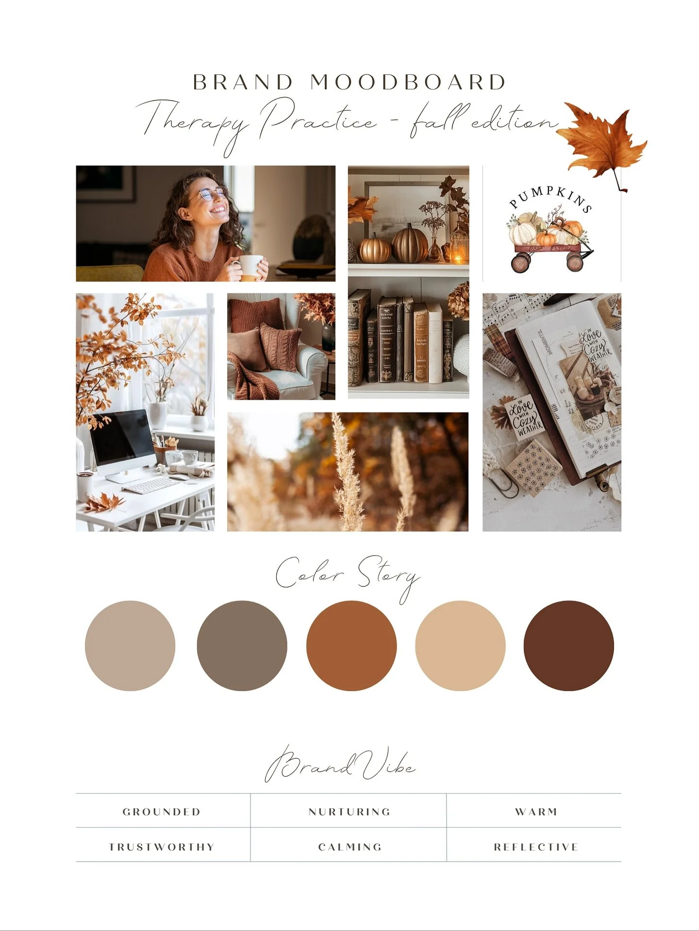 Falling for cozy tones and grounded energy 🍂✨
Three moodboards, three ways to bring warmth into your brand this season

#FallMoodboard #BrandInspiration #WellnessBranding #TherapistMarketing #YogaInstructor #HealthCoach #FallAesthetic #WellnessDesig