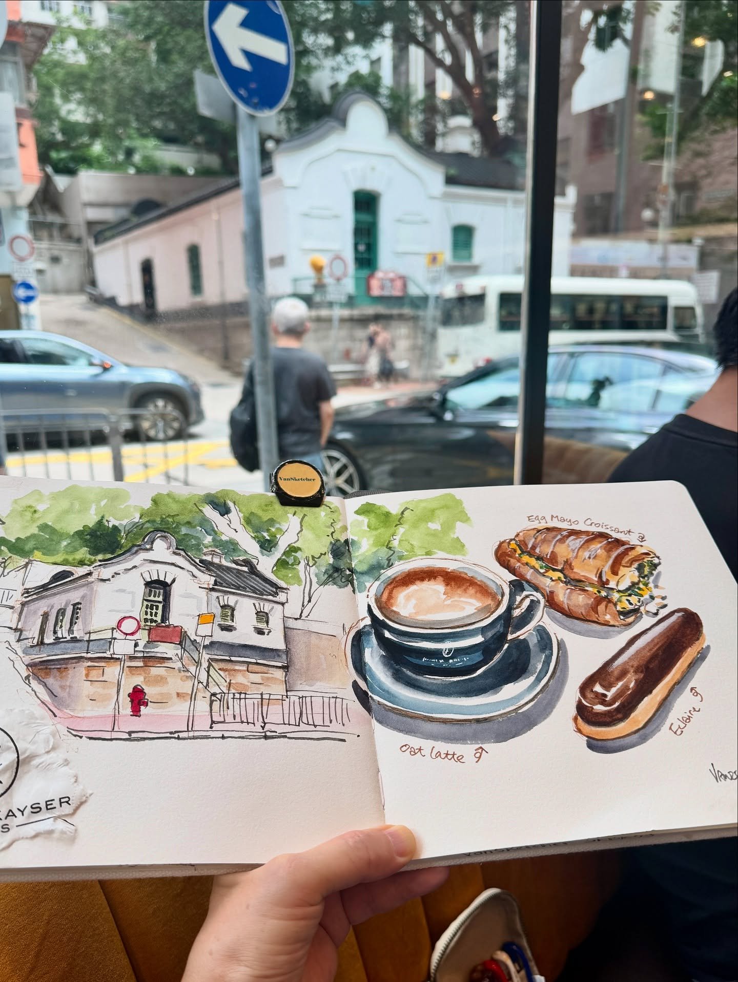 We picked this cafe with huge windows and a view of the oldest post office in Hong Kong! We thought it would be a nice escape from the heat and the random rain since it&rsquo;s indoors. But guess what? There&rsquo;s barely any AC, and I think we may 