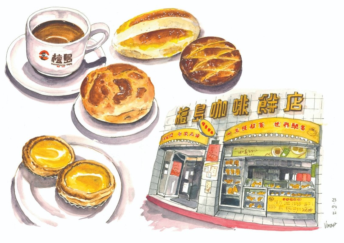 十年前開始現場速寫食物，就已經係檀島又食又畫。最初畫中環店，中環關了，又去灣仔店畫，每次都有抄埋佢哋個menu添😂！
畫檀島畫到老闆都識我，重放埋我啲畫係店度⋯⋯
好可惜今日傳來壞消息，灣仔店要執了😭😭😭
我所畫過的店又少咗一間😞
@honolulucoffeeshop_