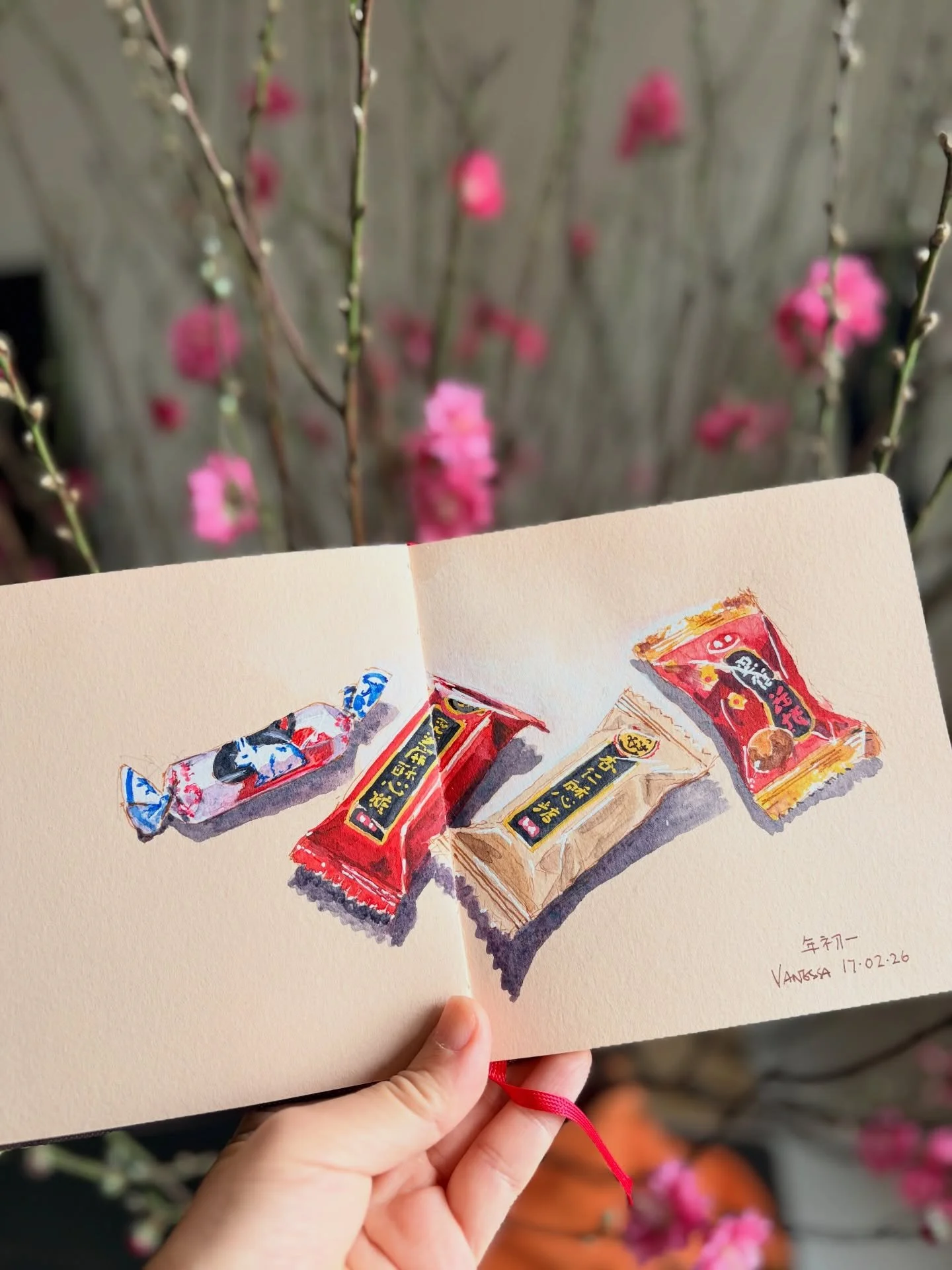 The first day of Lunar New Year is always about visiting close relatives and enjoying all those delicious festive treats. Almost every year, I take the chance to sketch the decorations and food. This year, I decided to capture a few of the sweets fro
