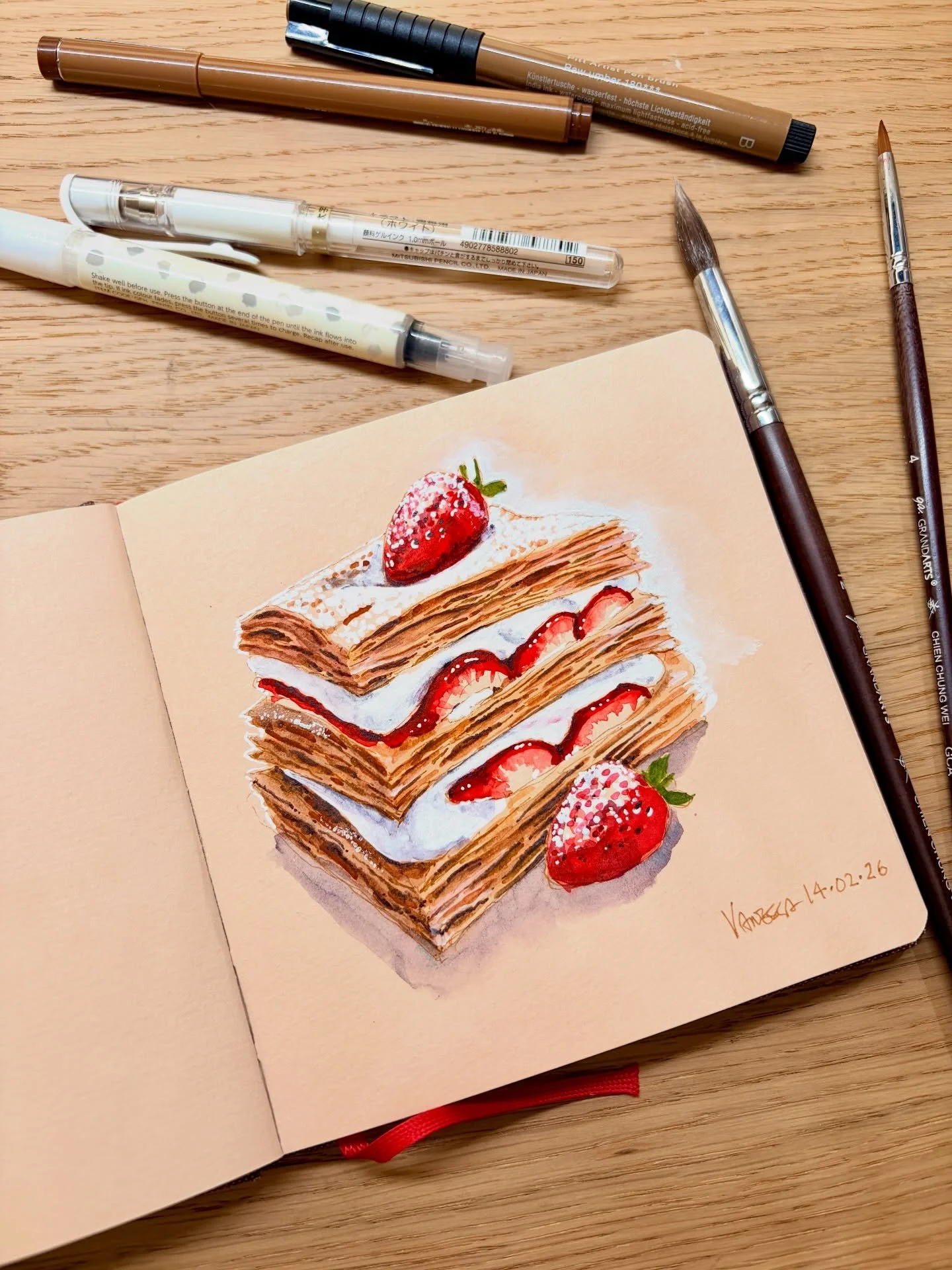 Sometimes I really enjoy a weekend with no plans at all &mdash; just staying home quietly and drawing whatever I feel like. Since it&rsquo;s Valentine&rsquo;s Day today, I decided to draw something sweet. Hope you like this strawberry cream mille-feu
