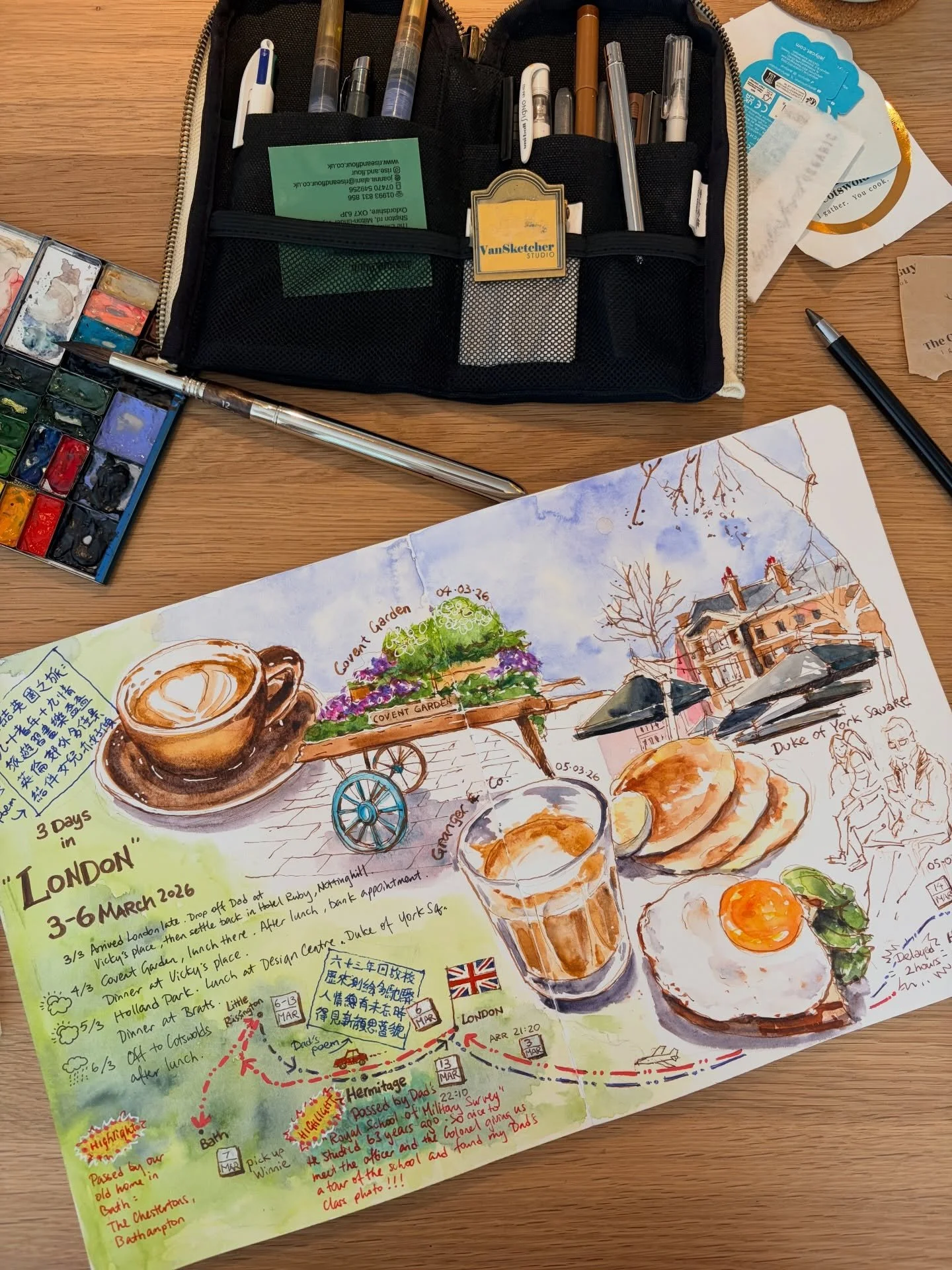 A little throwback before my Cotswolds trip &mdash; we spent three lovely days wandering around London! ☕🫶 Here&rsquo;s a peek at my sketchbook page capturing some of the sights and moments from the city. Of course, I couldn&rsquo;t sketch everythin