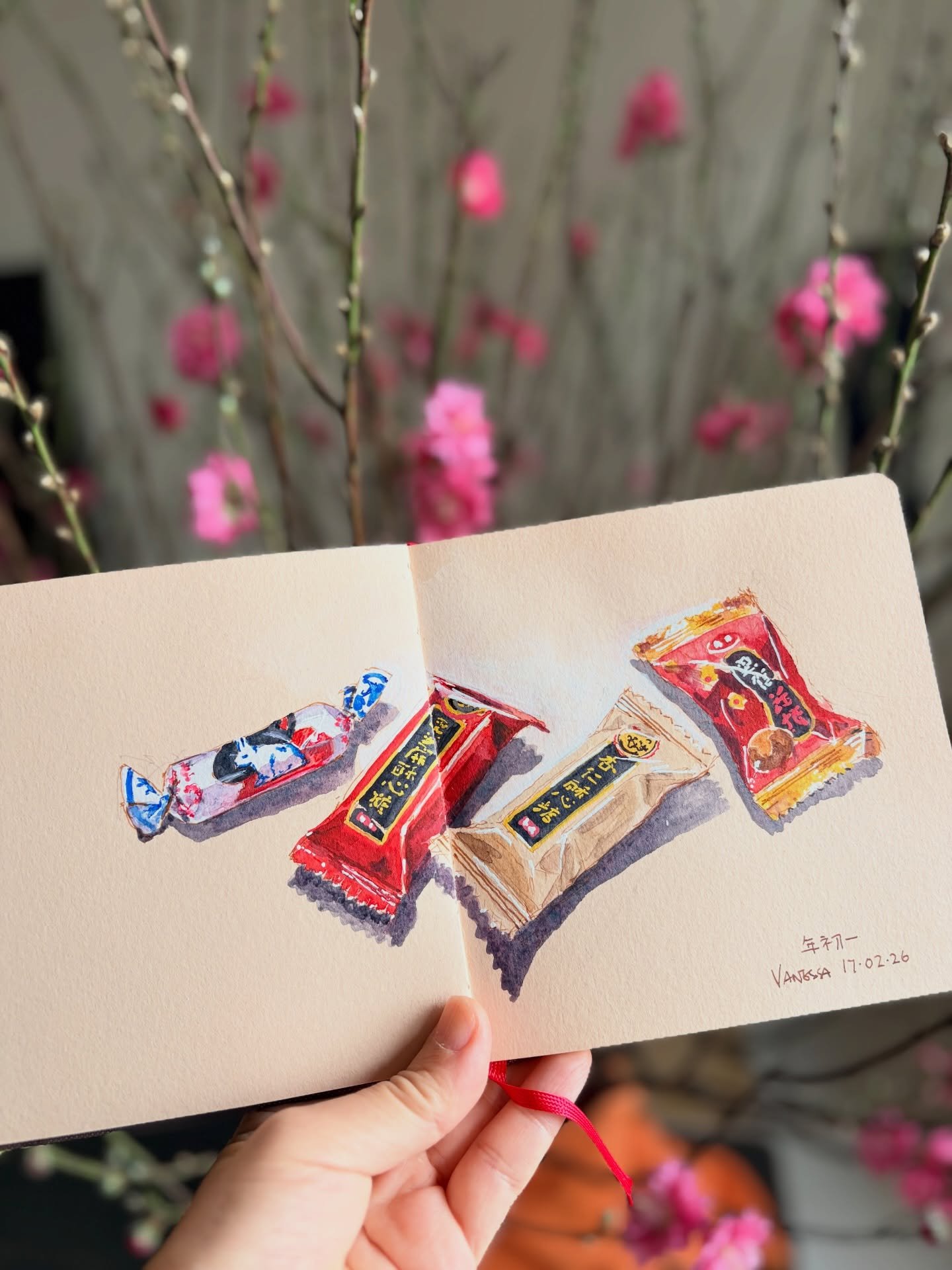 The first day of Lunar New Year is always about visiting close relatives and enjoying all those delicious festive treats. Almost every year, I take the chance to sketch the decorations and food. This year, I decided to capture a few of the sweets fro