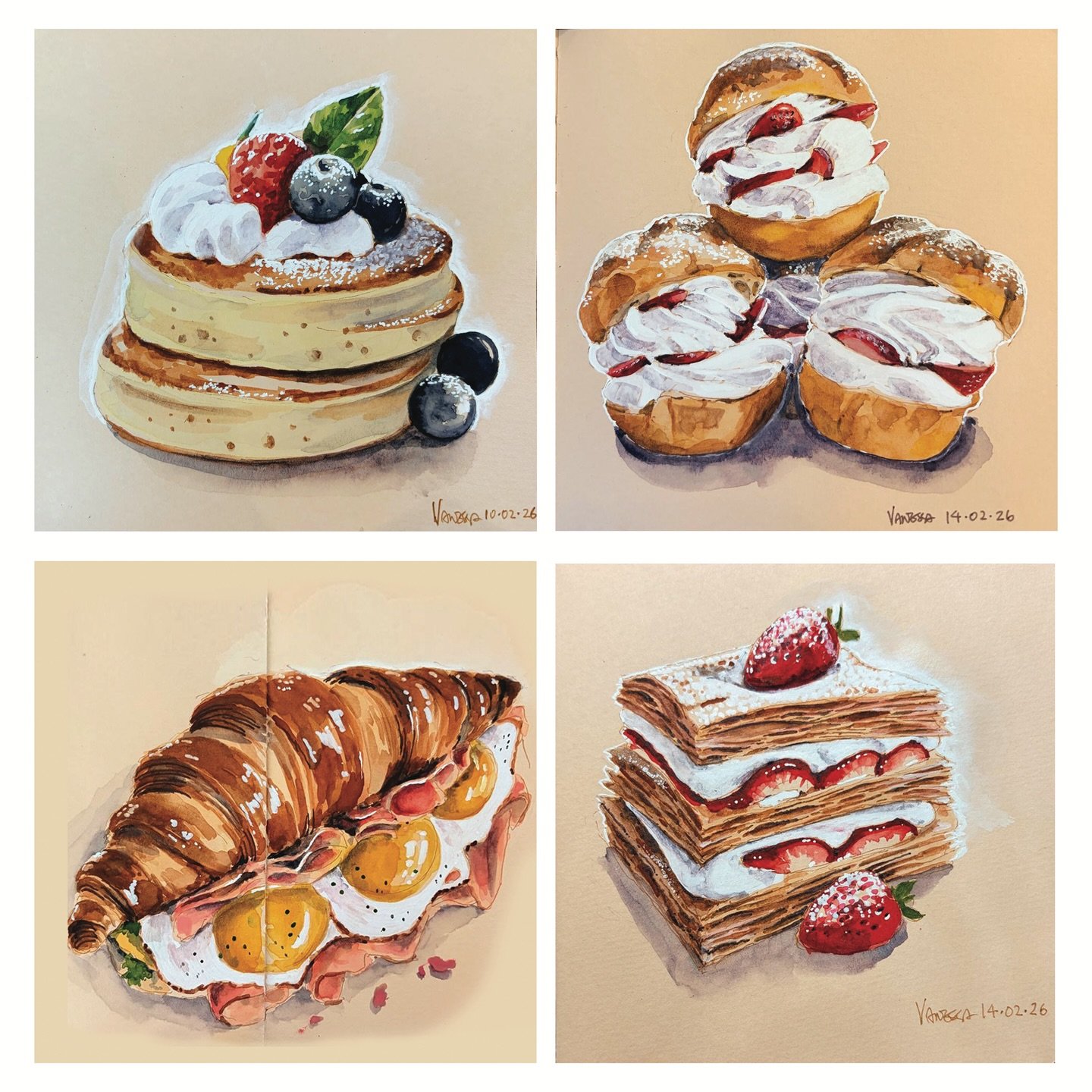 🍩 New Food Sketching Workshops! 
It&rsquo;s so much fun drawing delicious foods on brown paper! 🎨 Join my new series of food sketching workshops, where you&rsquo;ll learn how to paint with watercolour and white acrylic on Hahnem&uuml;hle&rsquo;s br