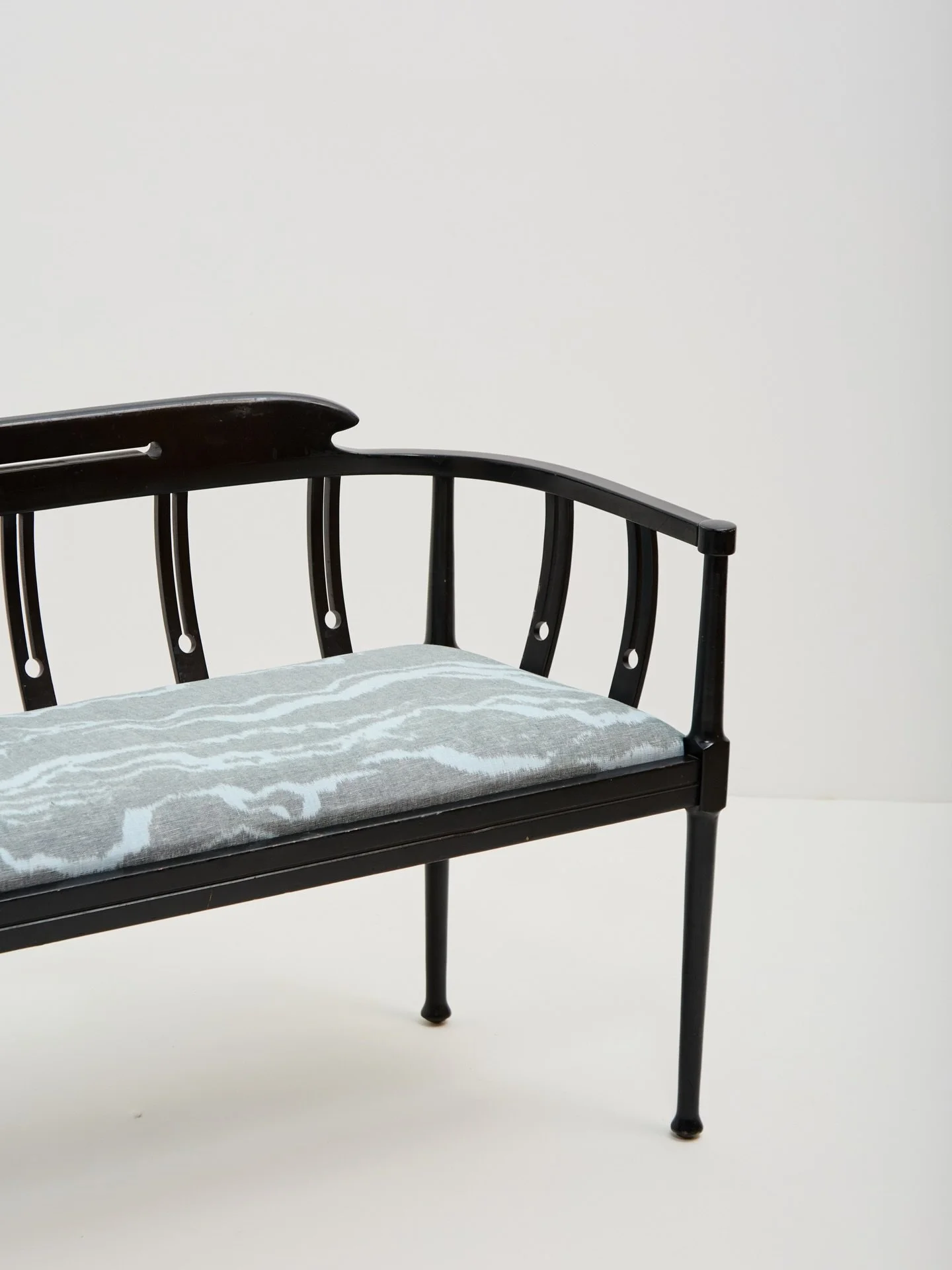 Lacquered Charles Rennie Mackintosh inspired bench and chair set, origin unknown. 

Can be found on our stand @the_spotlight_market 
This Friday &amp; Saturday!