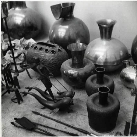 Collection of vessels and metalwork by Nino Ferrari from the Triennale di Milano, 1933