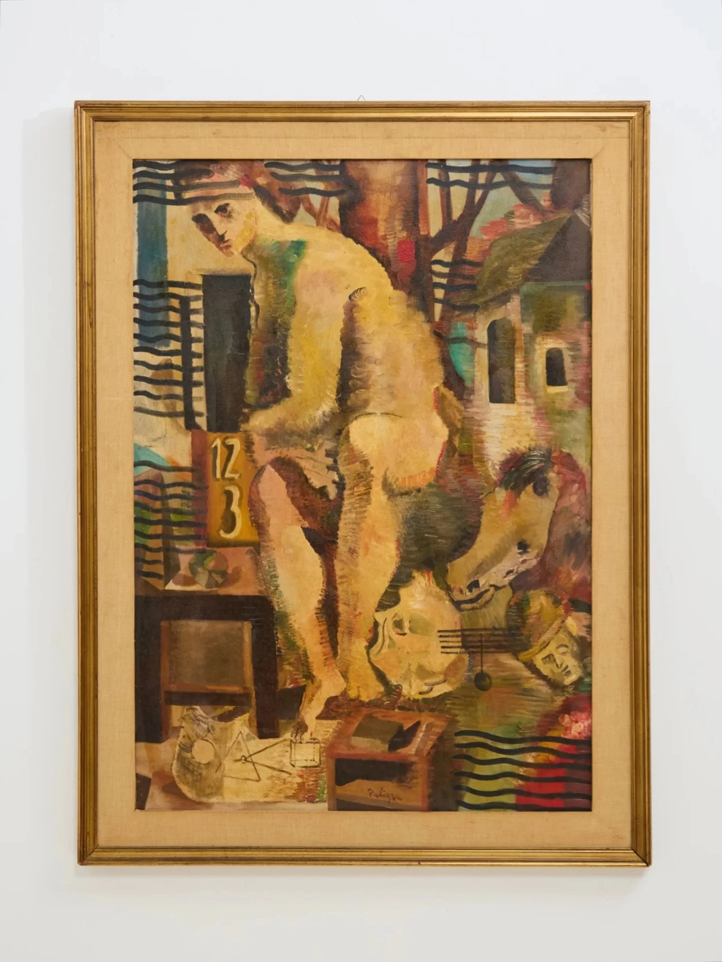 Impressive surrealist impasto oil painting, from the early 1930s, Northern Italy.

H 116cm x W 87cm x D 4cm