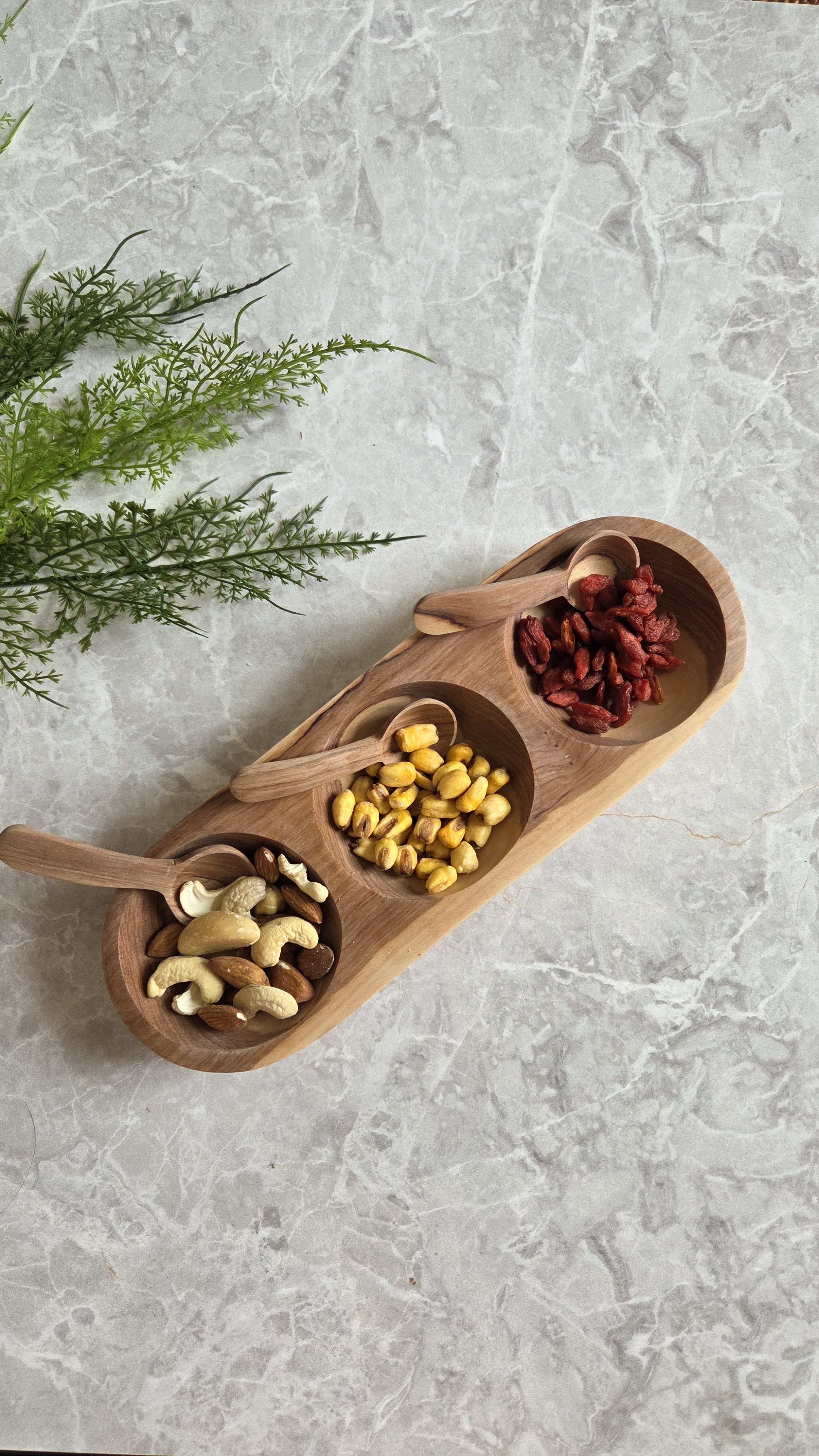 Large Olive Wood Antipasti Bowl | Condiment Pots