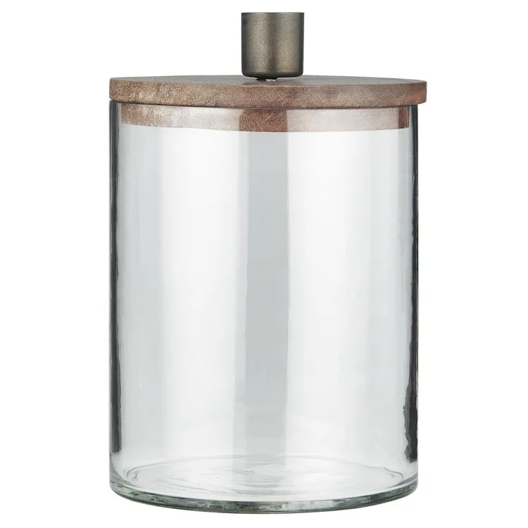 IB LAURSEN Kerzenhalter Glas mit Holz-Deckel (Stabkerze) H11 — herzenszucker