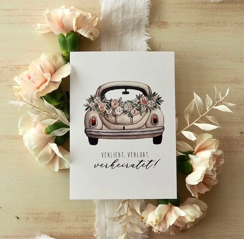 FROLLEIN LÜCKE Postkarte "Hochzeit | Hochzeitsauto"