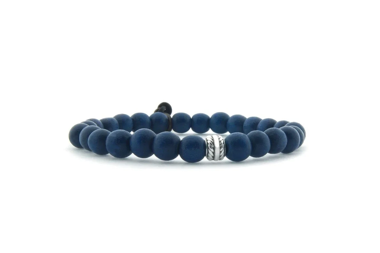 QOSS Armband Männer CHRIS (Holzperlen | Blau | L)