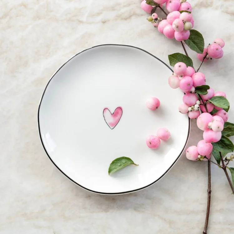 BASTION COLLECTIONS Teller Sideplate ROSA HERZ (Weiß | Rosa