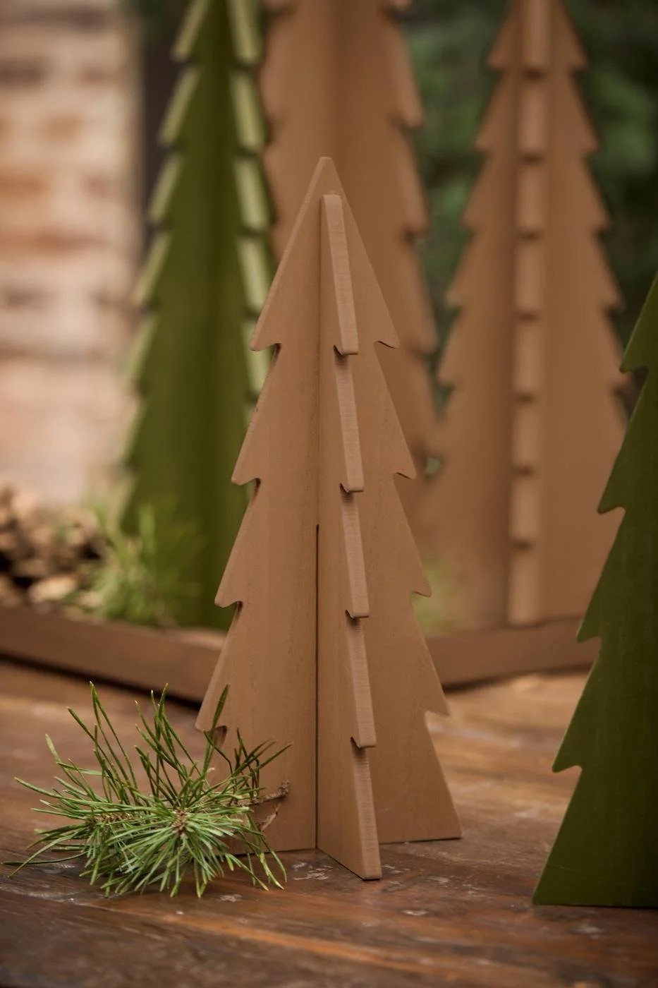 Ib Laursen Holz Tannenbaum 2 teilig braun stehend Tischdeko.jpg