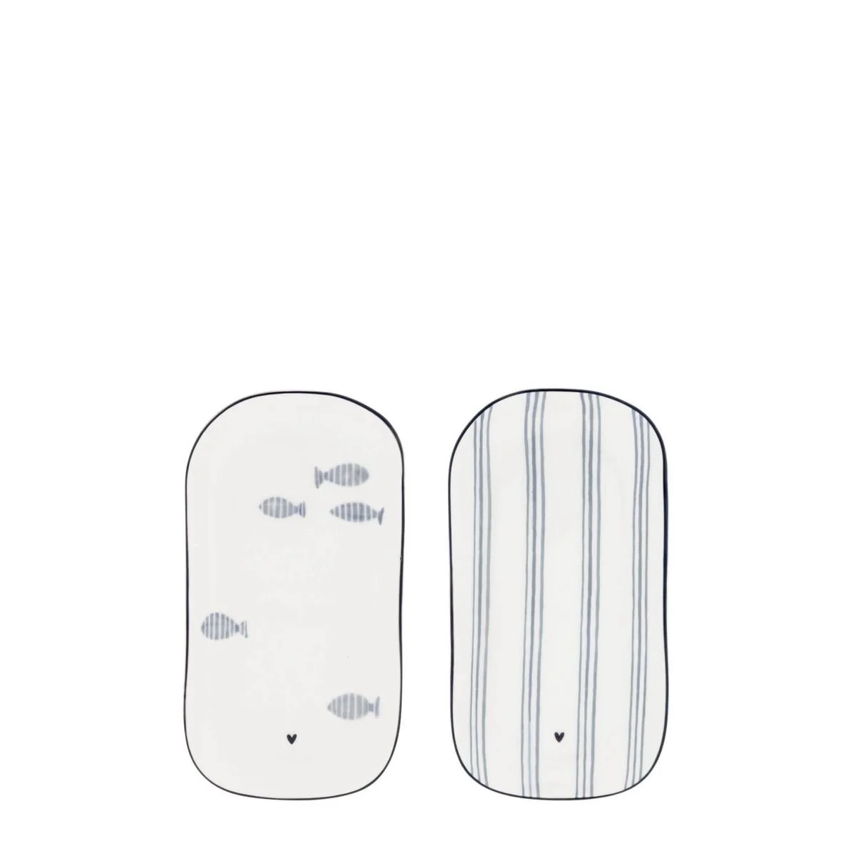 BASTION COLLECTIONS ovale Platten BLAU (Blau | Streifen | Fische)