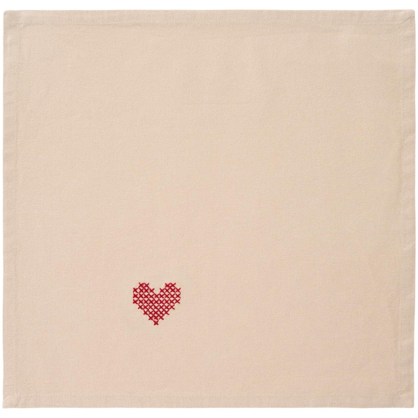 IB LAURSEN Stoff-Serviette TRADITION (Leinenfarbig | Herz | Kreuzstich)