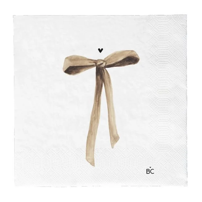 Bastion Collections Papier Servietten mit karamellfarbener Schleife und kleinem Herz napkin-068-l-bt.jpg