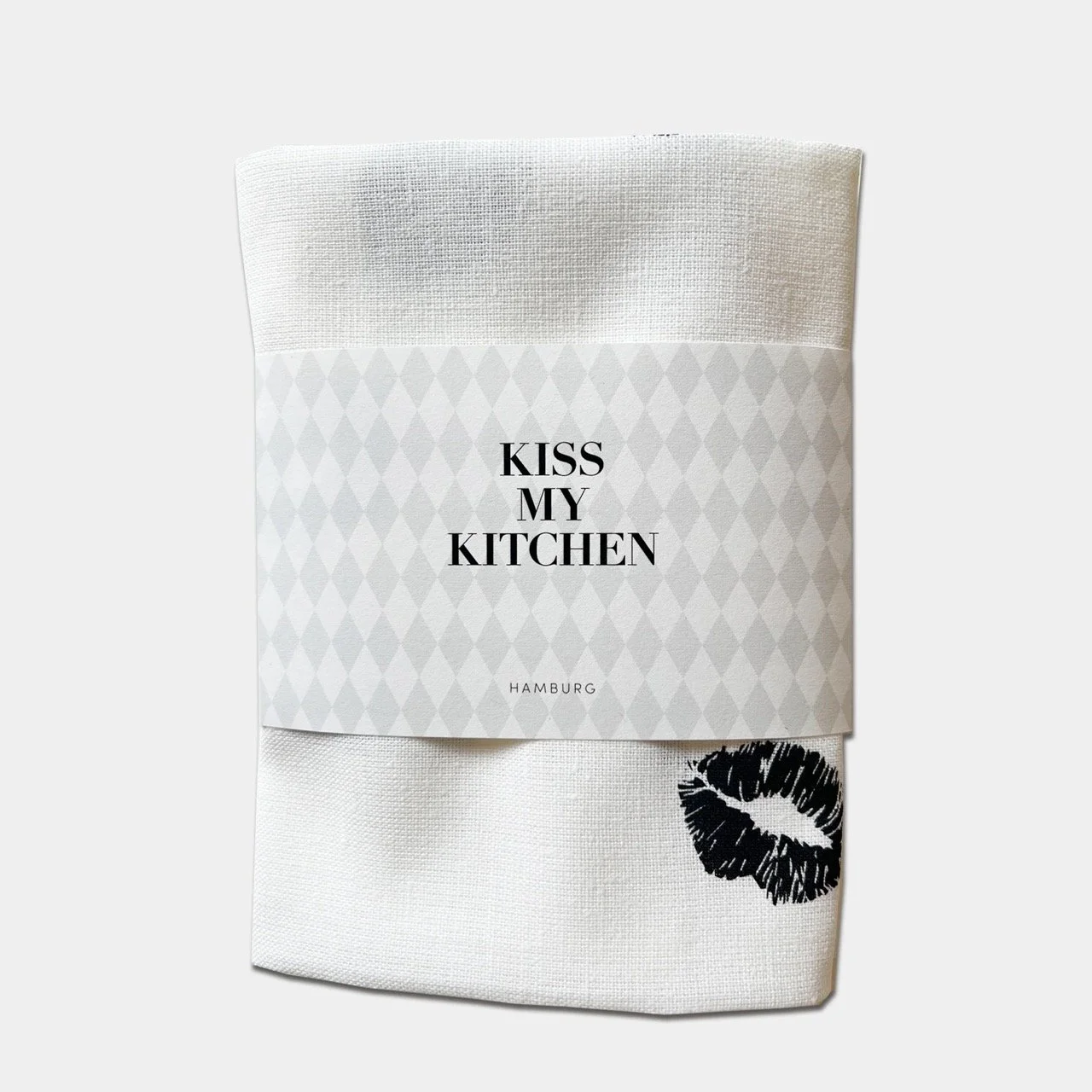 Kiss my kitchen Geschirrtuch we should kiss Weiss Schwarz Kussmund.jpg