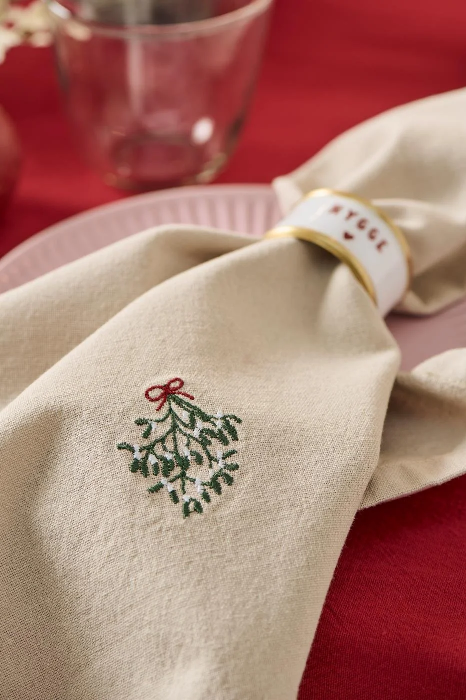Ib Laursen Stoff Serviette mit Mistelzweig Farbe Leinen.jpg