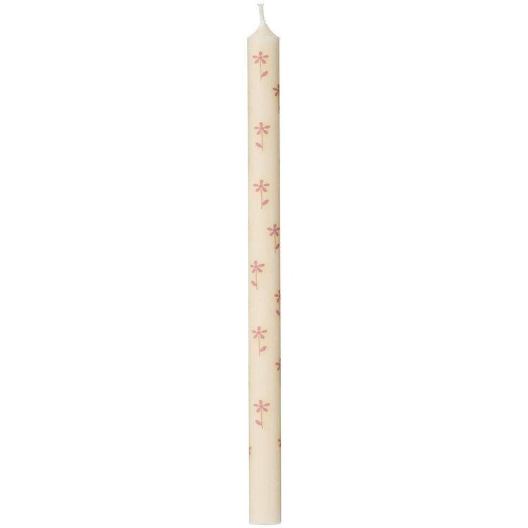 IB LAURSEN Kerze schmal zarte BLUMEN (Natur | Altrosa | 20 cm
