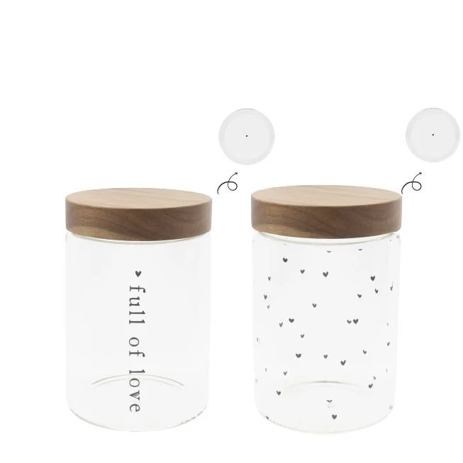 Bastion Collections Glas mit Holz Deckel 2 Design 12x18 cm jars-l-002-wd-set.jpg