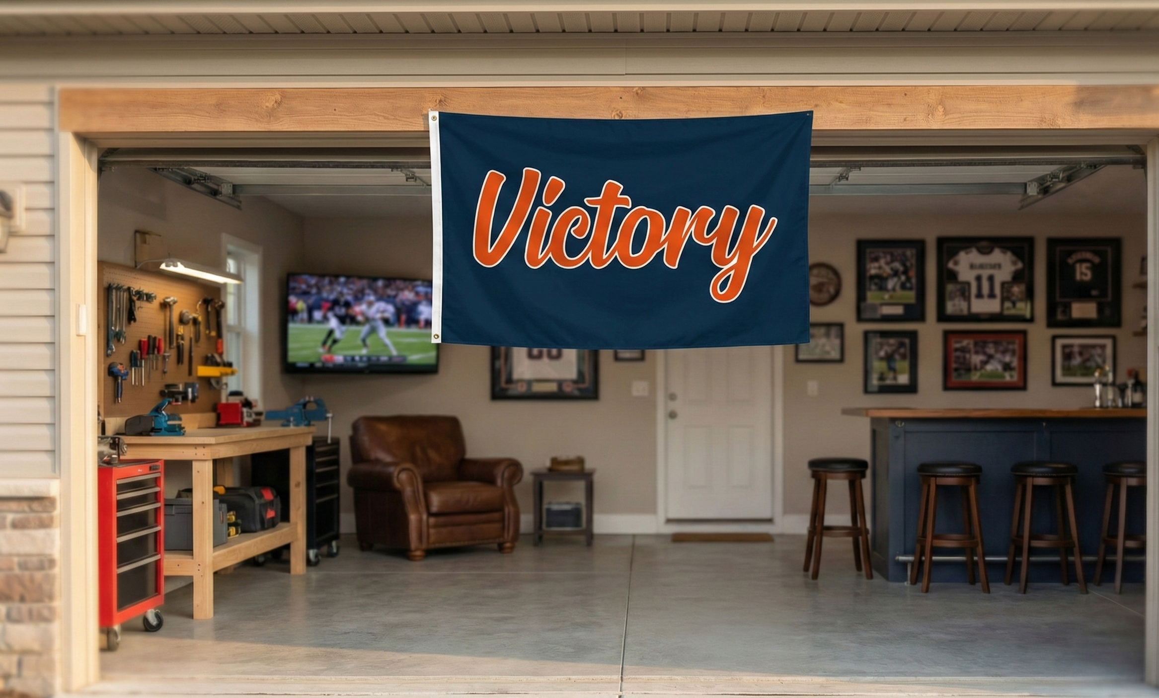 Durable Navy Bears Flag [hanging at home gym / in man cave] for bears win.