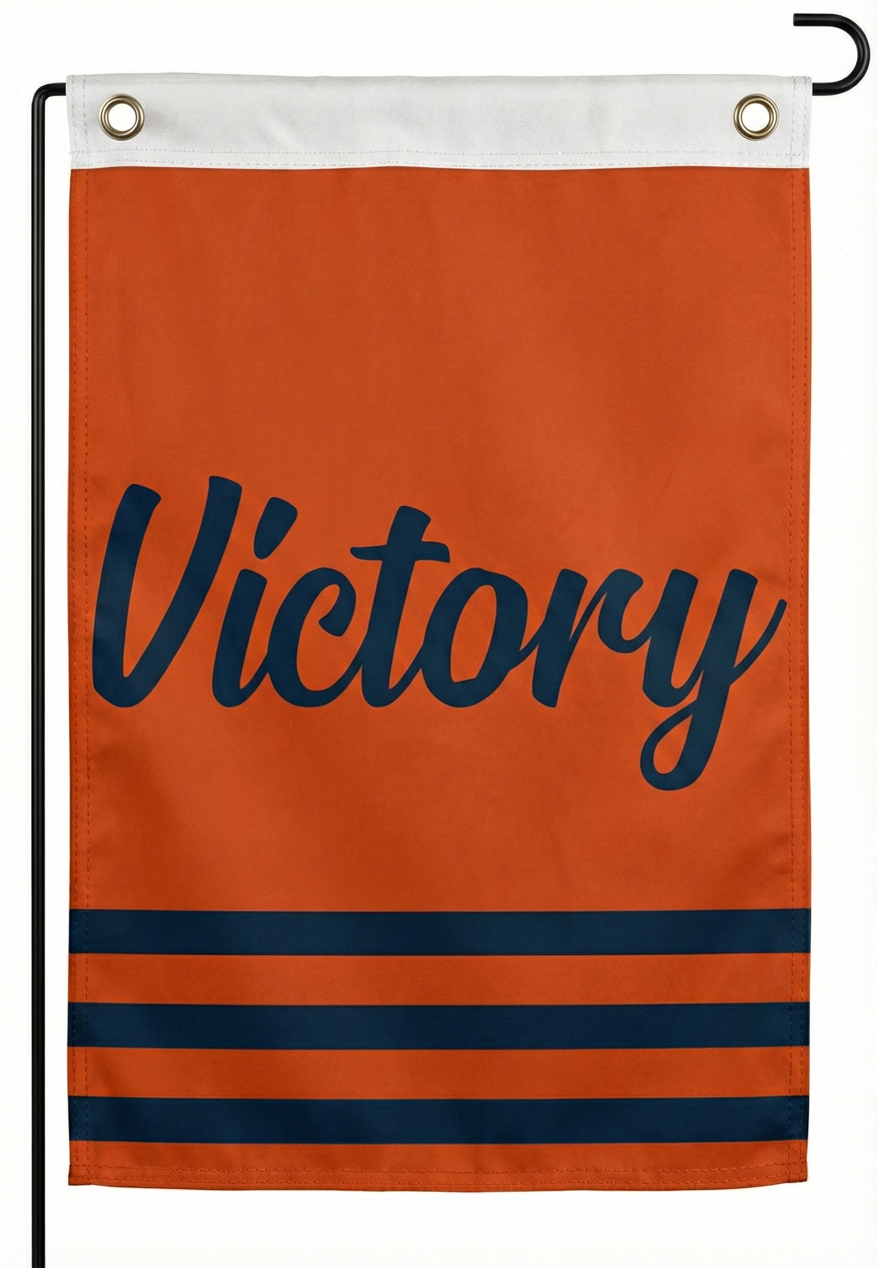 Vibrant Orange Bears Garden Flag featuring durable [V-design / navy script] for year-round lawn display.