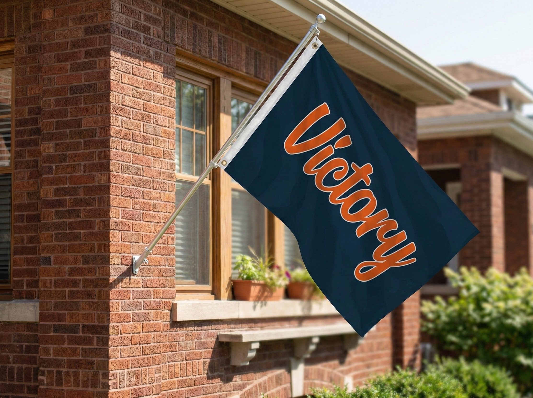 Navy Bears Victory Flag [On front porch] to celebrate bears victory.