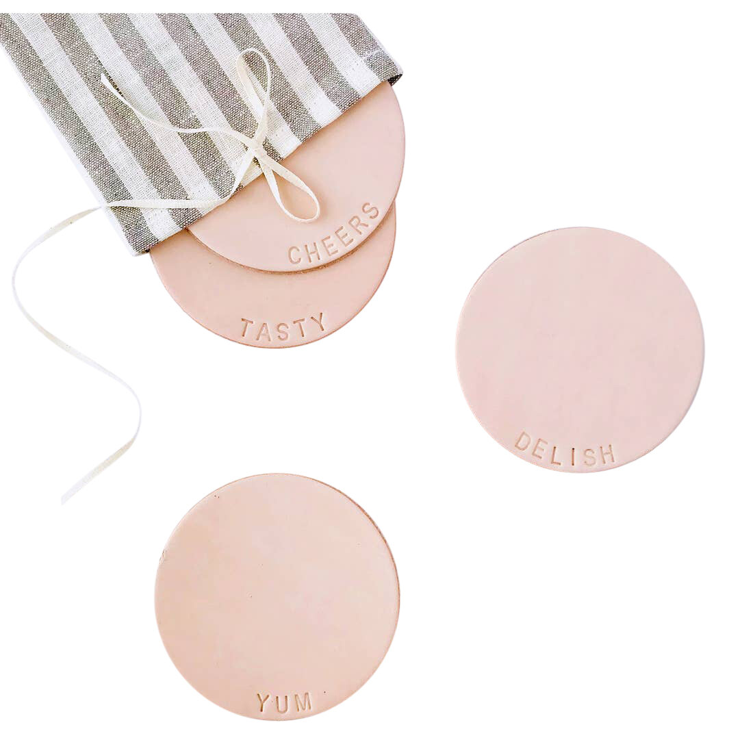 hand stamped leather coasters