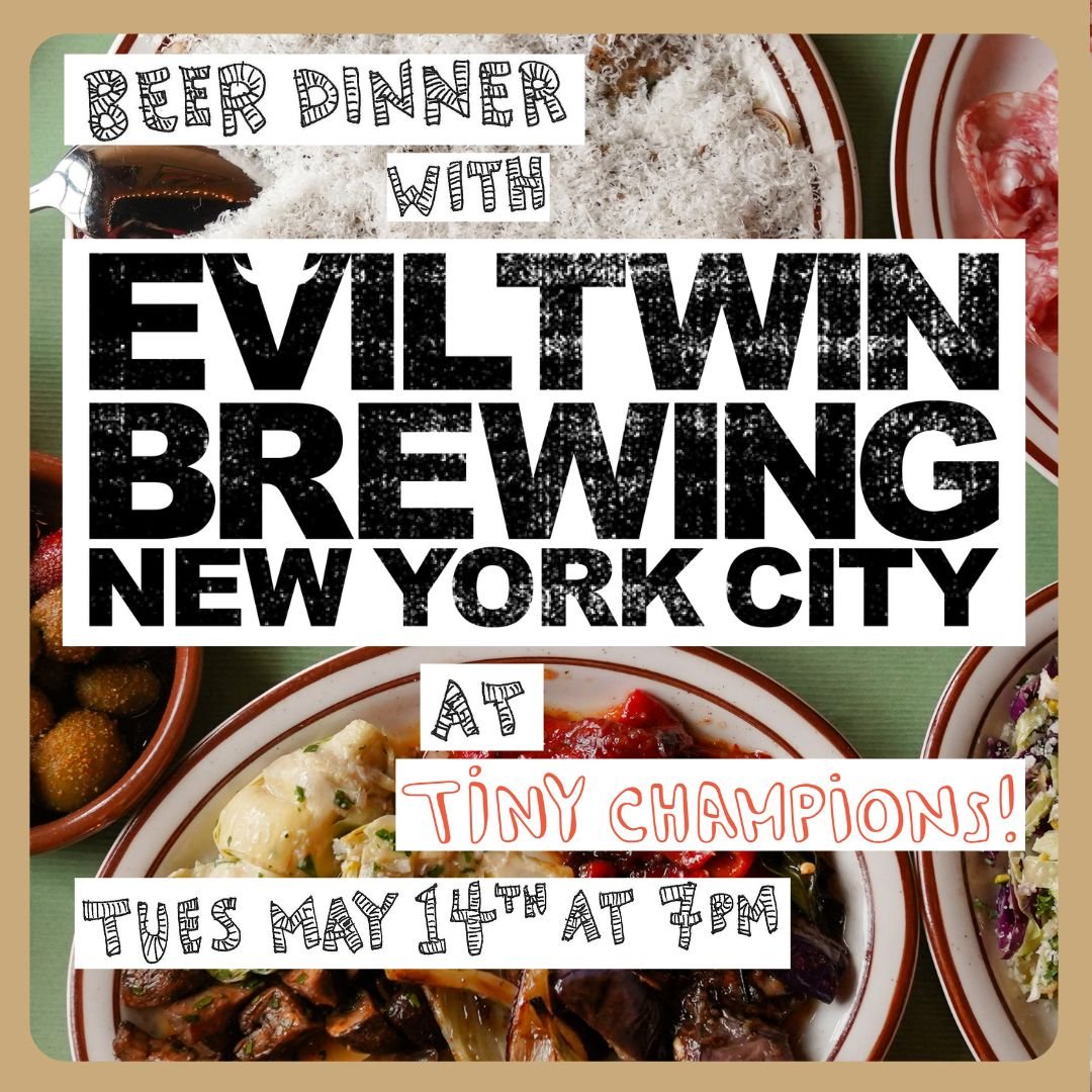 Join us on Tuesday May 14th at 7pm as we welcome @bjergso , owner of Evil Twin Brewing! We're hosting a family style dinner on our patio featuring some cool, rare, and limited beers from @eviltwinbrewingnyc paired alongside some of our favorite Tiny 
