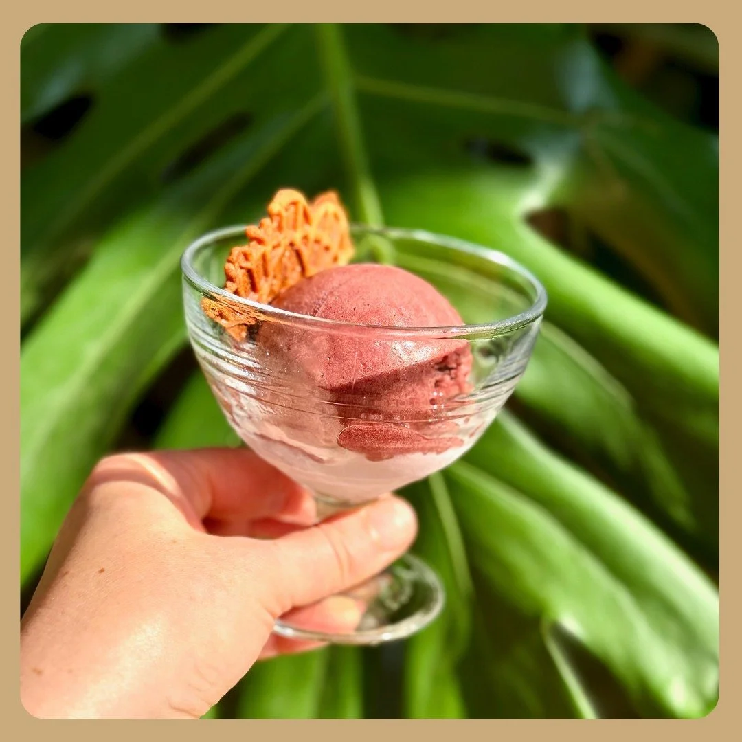 Spiced pear and cherry sorbet to usher us into the fall season! 🍂🍐

Starkrimson pears are poached in cherry juice with cinnamon, allspice, lemon and clove, then blended and churned. Served with a brown butter pizzelle (they go in all our ice creams