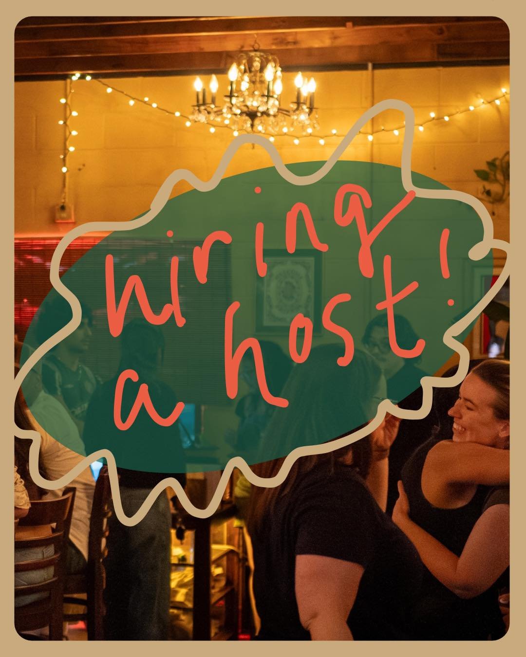 This is a post looking for a host with the most!

Experience is preferred, a good attitude and willingness to work hard is necessary. If you like moving fast, talking to people, and thinking on your feet you'll fit in just fine.
Starting base pay is 